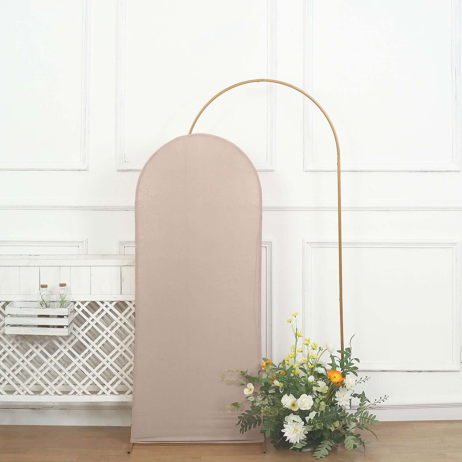 5ft Double-Sided Matte Nude Spandex Fitted Cover for Round Top Wedding Arch Stand