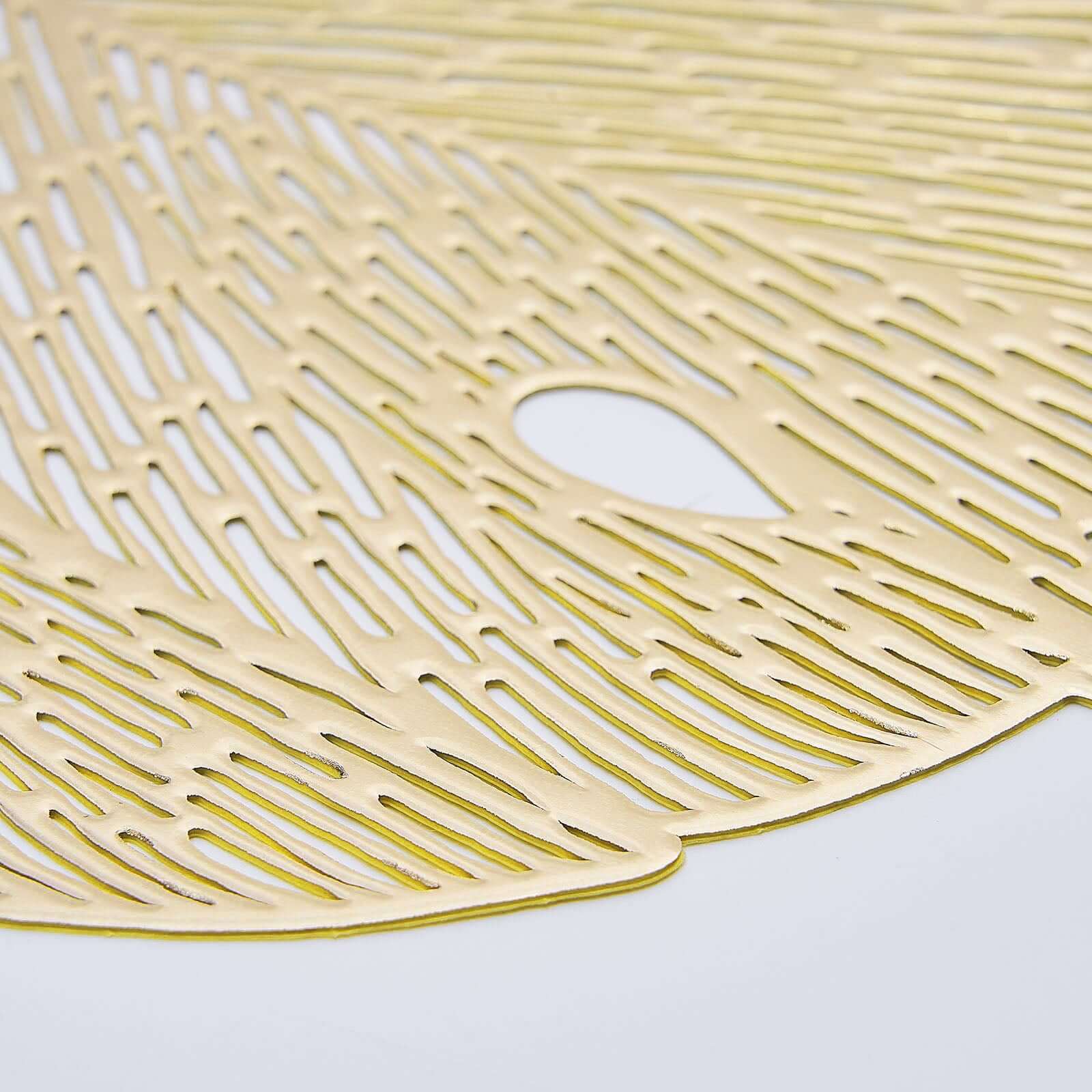 6-Pack Gold Monstera Leaf Design Vinyl Dining Table Mats with Non-Slip Surface for Tropical Decor
