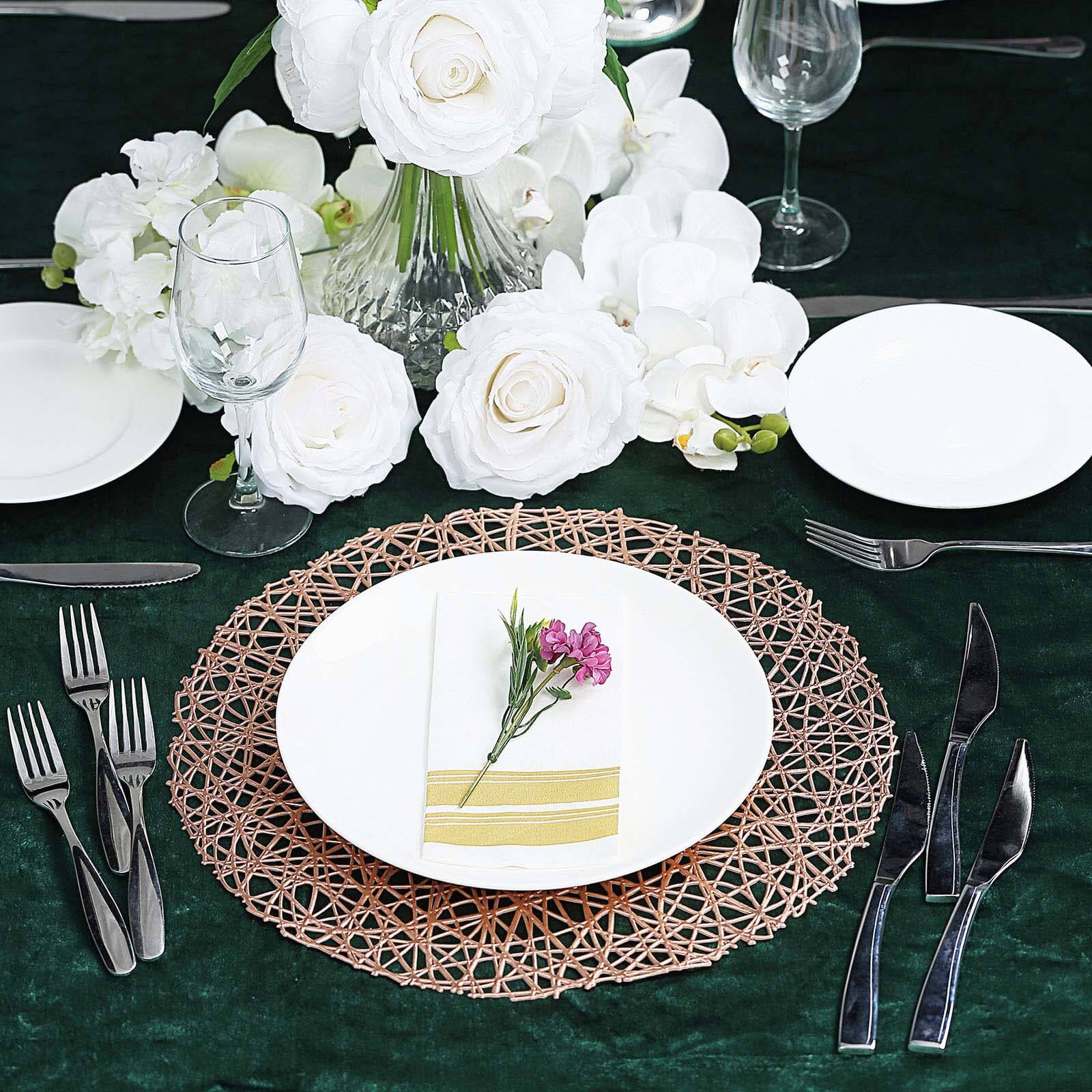 Hot Sale! 6-Piece Set of Durable Rose Gold Vinyl Round Dining Table Placemats with Woven Design