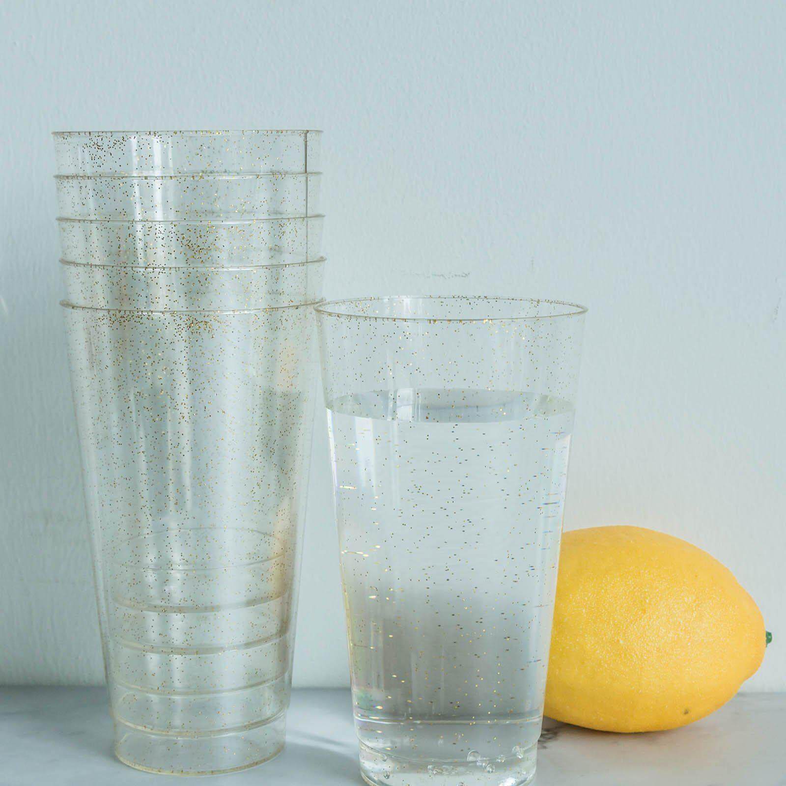 12-Piece Set of Durable Disposable 17oz Clear Plastic Party Cups with Gold Glitter