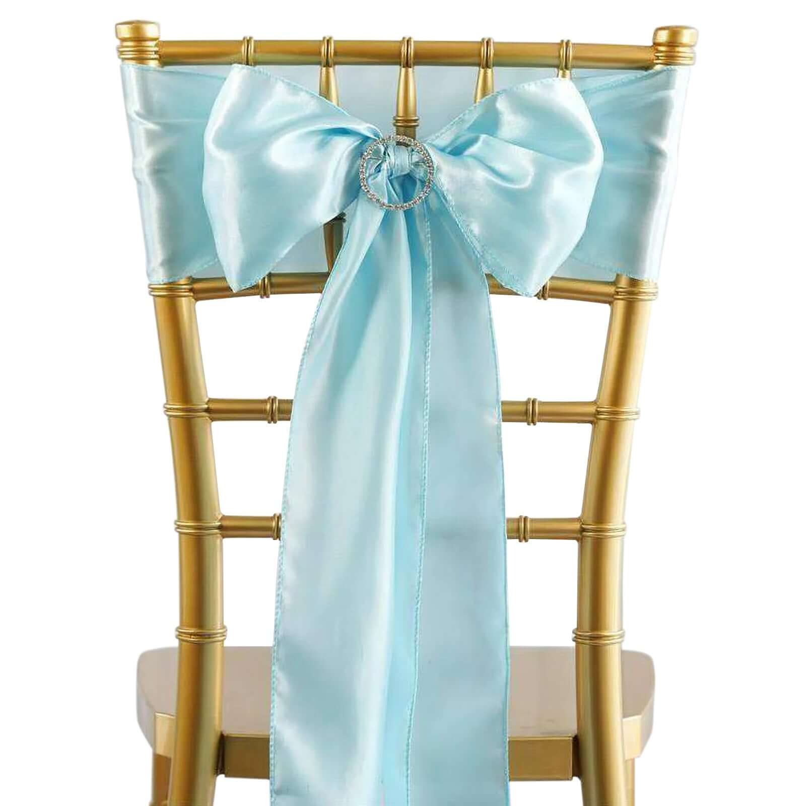 5-Piece Set of Light Blue Satin Chair Sashes - Durable, Shiny Bows 6x106