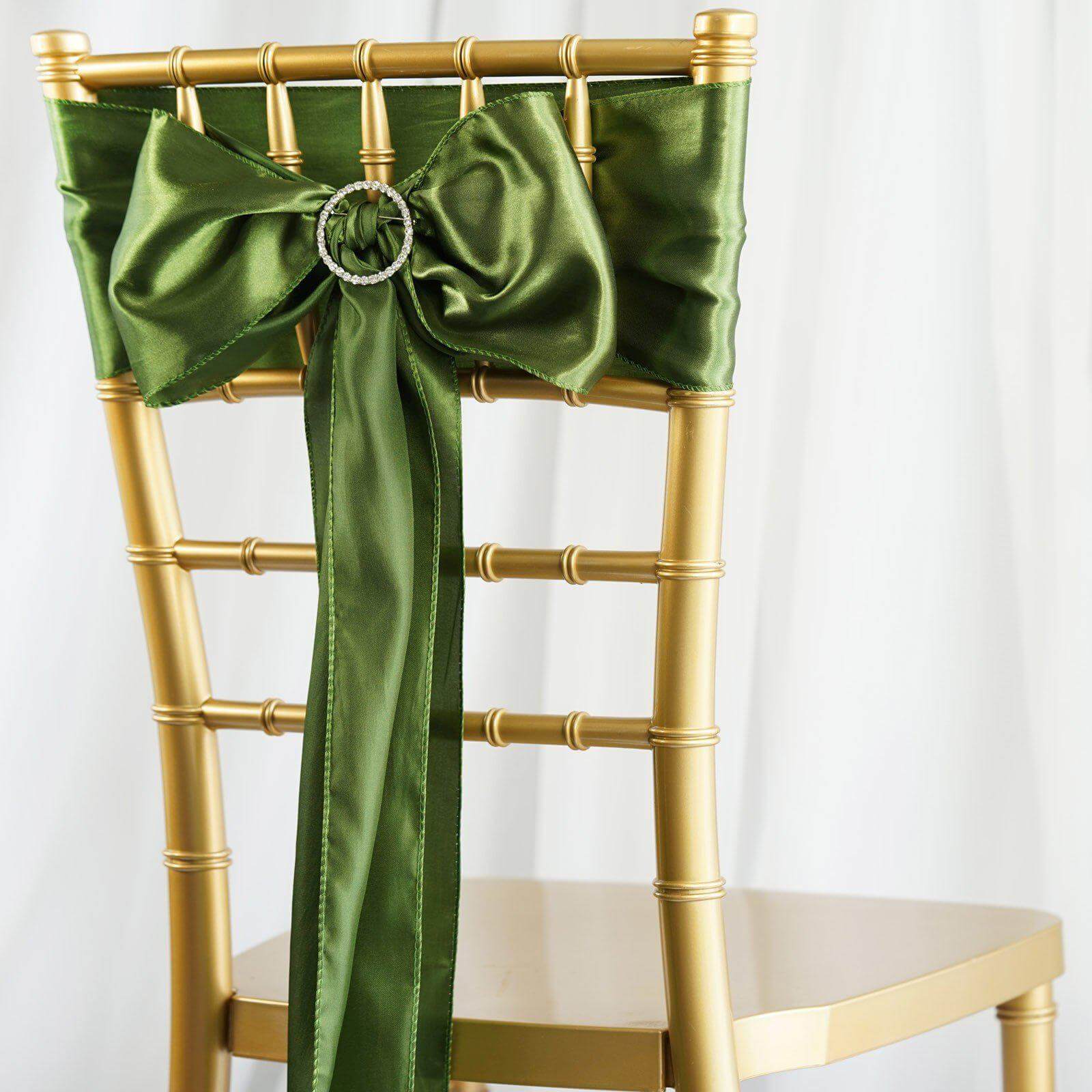 Olive Green Satin Chair Sashes Pack of 5 - Durable & Shiny Bows