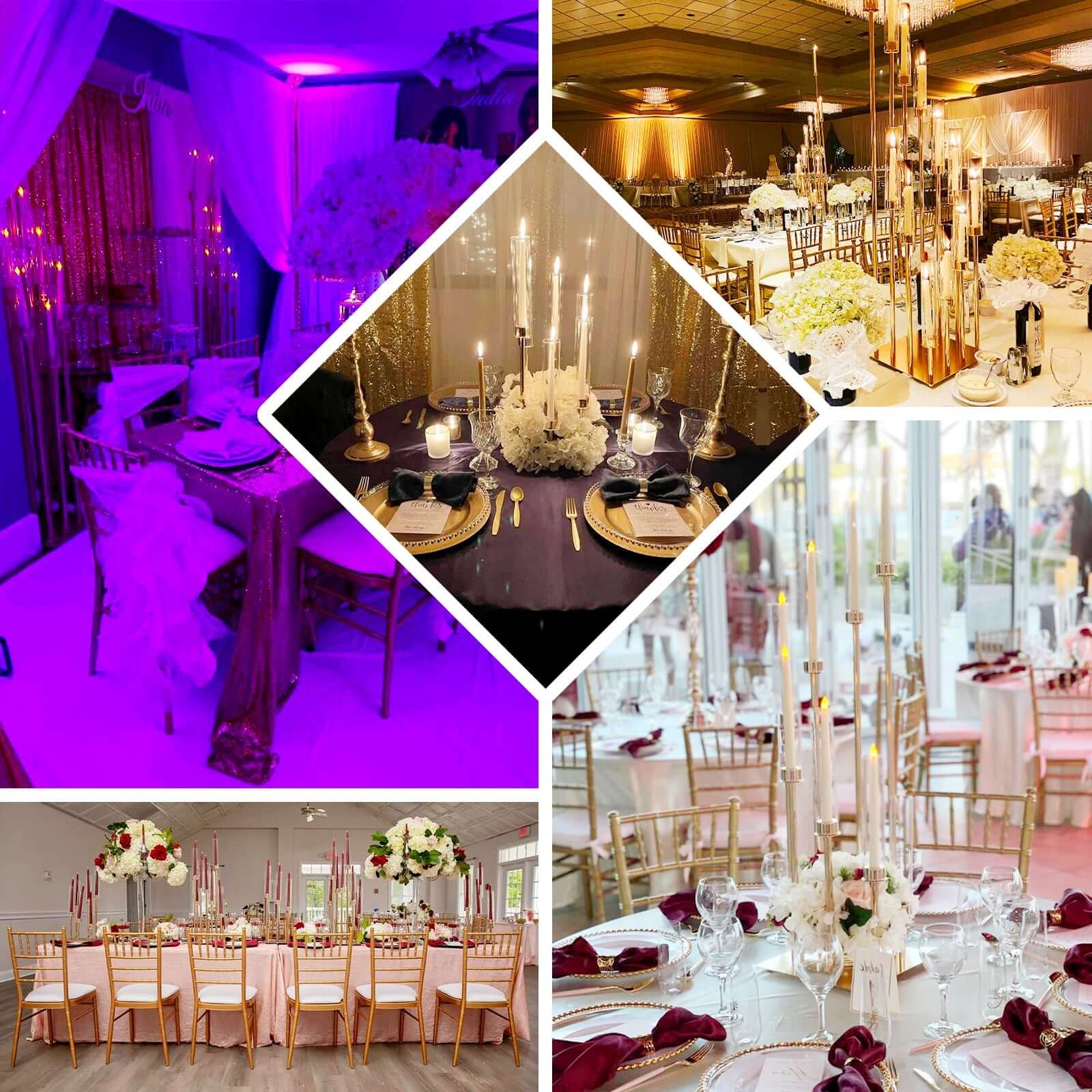 Gold 16-Arm Cluster Taper Candle Holder with Clear Glass Shades - Ideal Large Candle Display for Venues