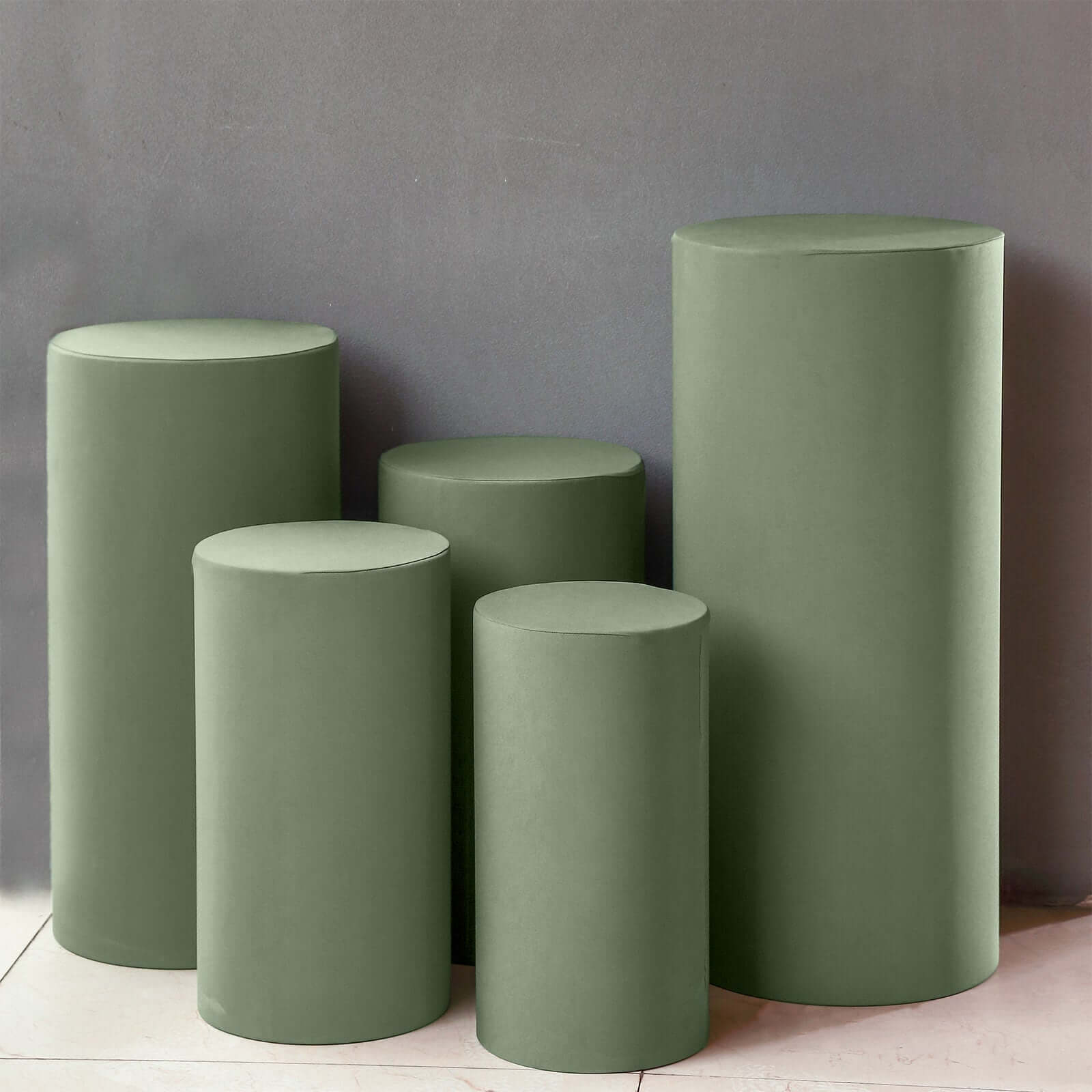 Hot! Set of 5 Stretchable Dusty Sage Green Spandex Pedestal Stand Covers, 160 GSM