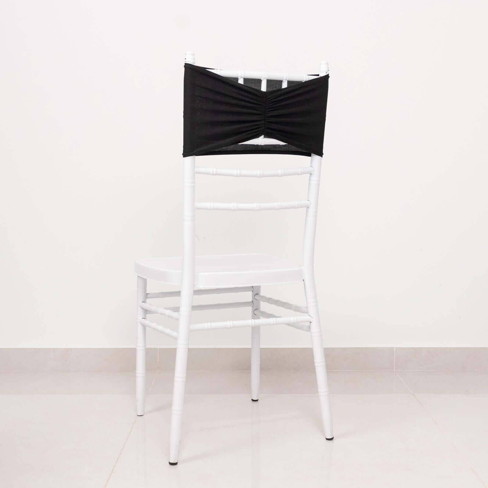 5-Pack Black Ruffled Spandex Chair Sashes - Wide, Stretchable and Easy-to-Use Decor Bands