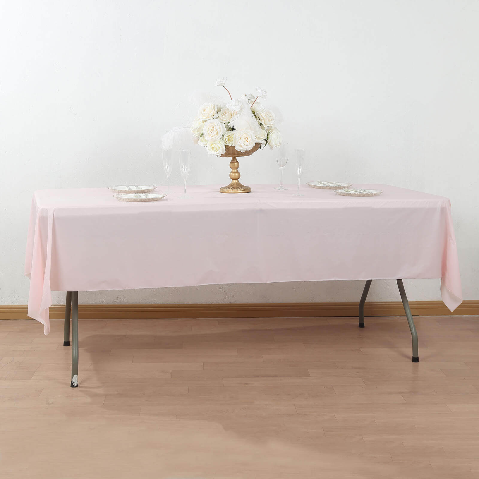 Customizable Blush Plastic Table Cover Roll with Slide Cutter - High - Quality & Durable, 54x300ft