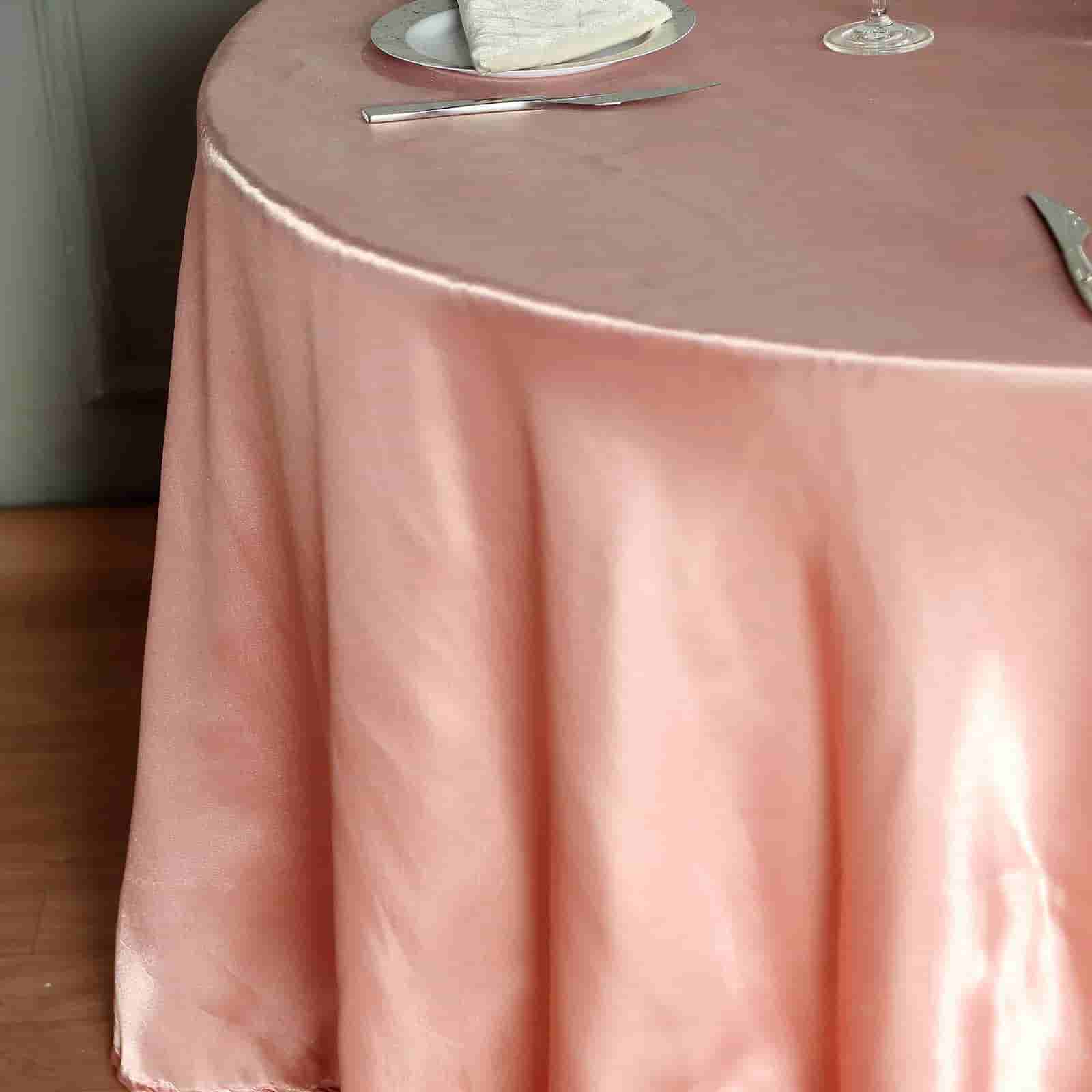 Luxurious 108-Inch Round Dusty Rose Satin Tablecloth with Smooth Finish