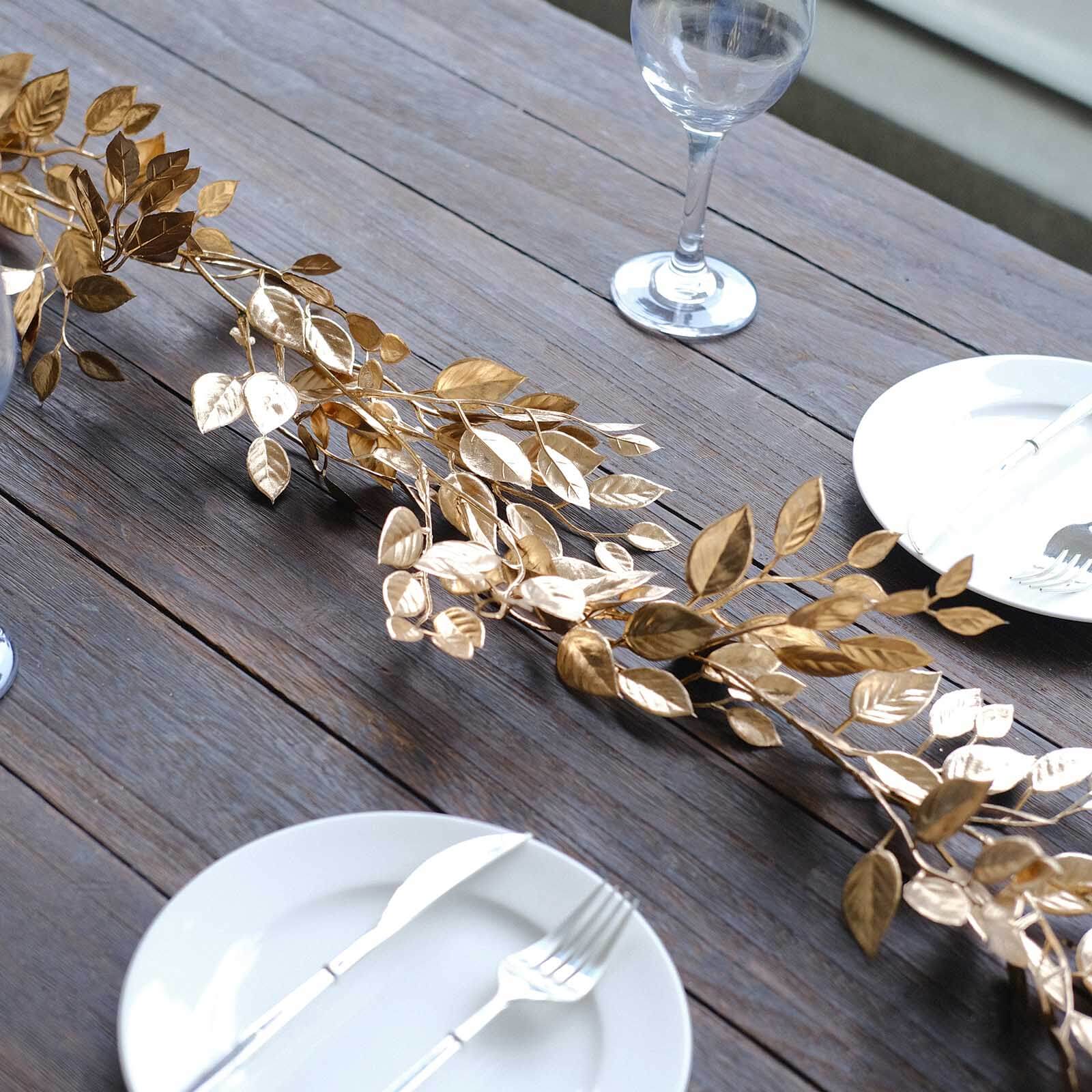 6ft Metallic Gold Artificial Magnolia Leaf Table Garland - Ideal for DIY Crafts & Decor