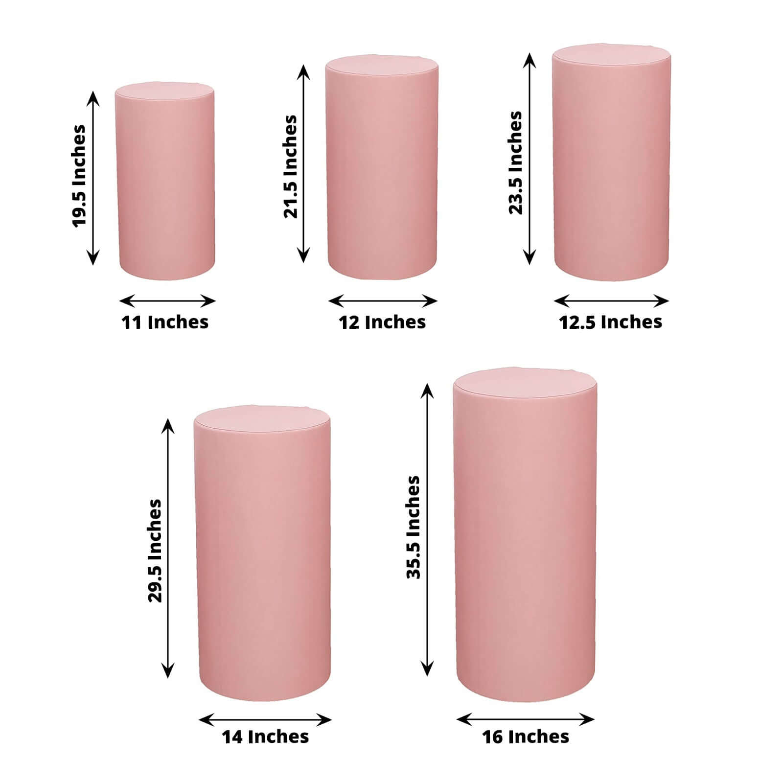 Hot Deal! Set of 5 Stretchable Dusty Rose Spandex Cylinder Pedestal Stand Covers, 160 GSM