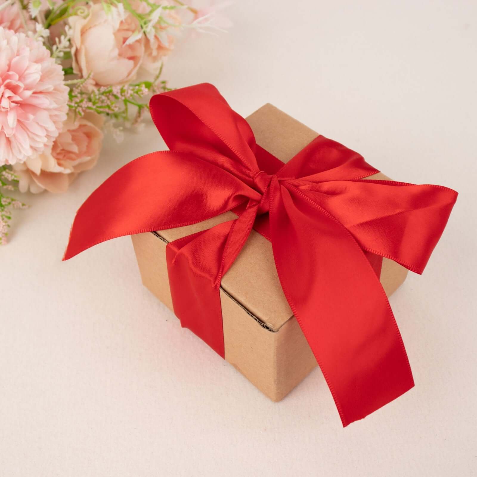 1.5-Inch Wide 50-Yard Red Single-Face High-Quality Decorative Satin Ribbon