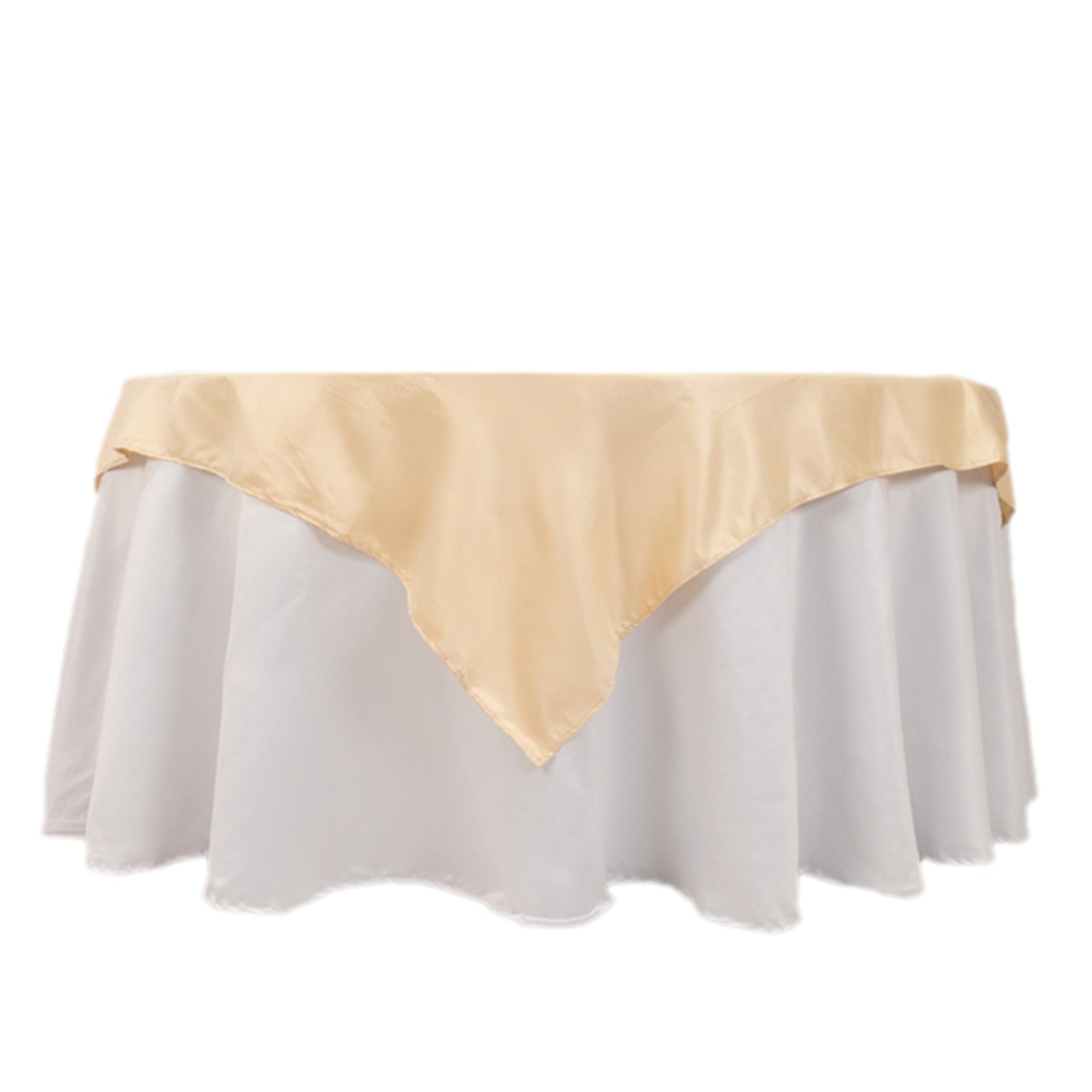 Lamour Satin 54x54 Beige Square Table Overlay - Durable & Silk-Like Table Cover