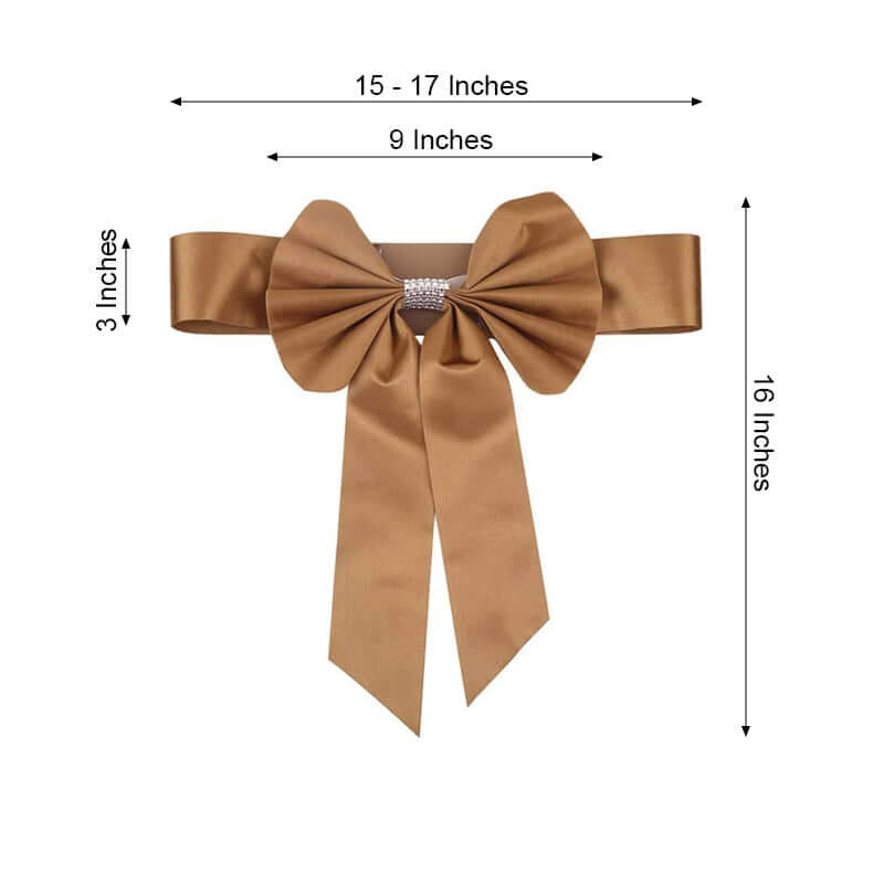 5-Pack Gold Satin Faux Leather Chair Sashes with Rhinestone Buckles - Ideal Party Decor