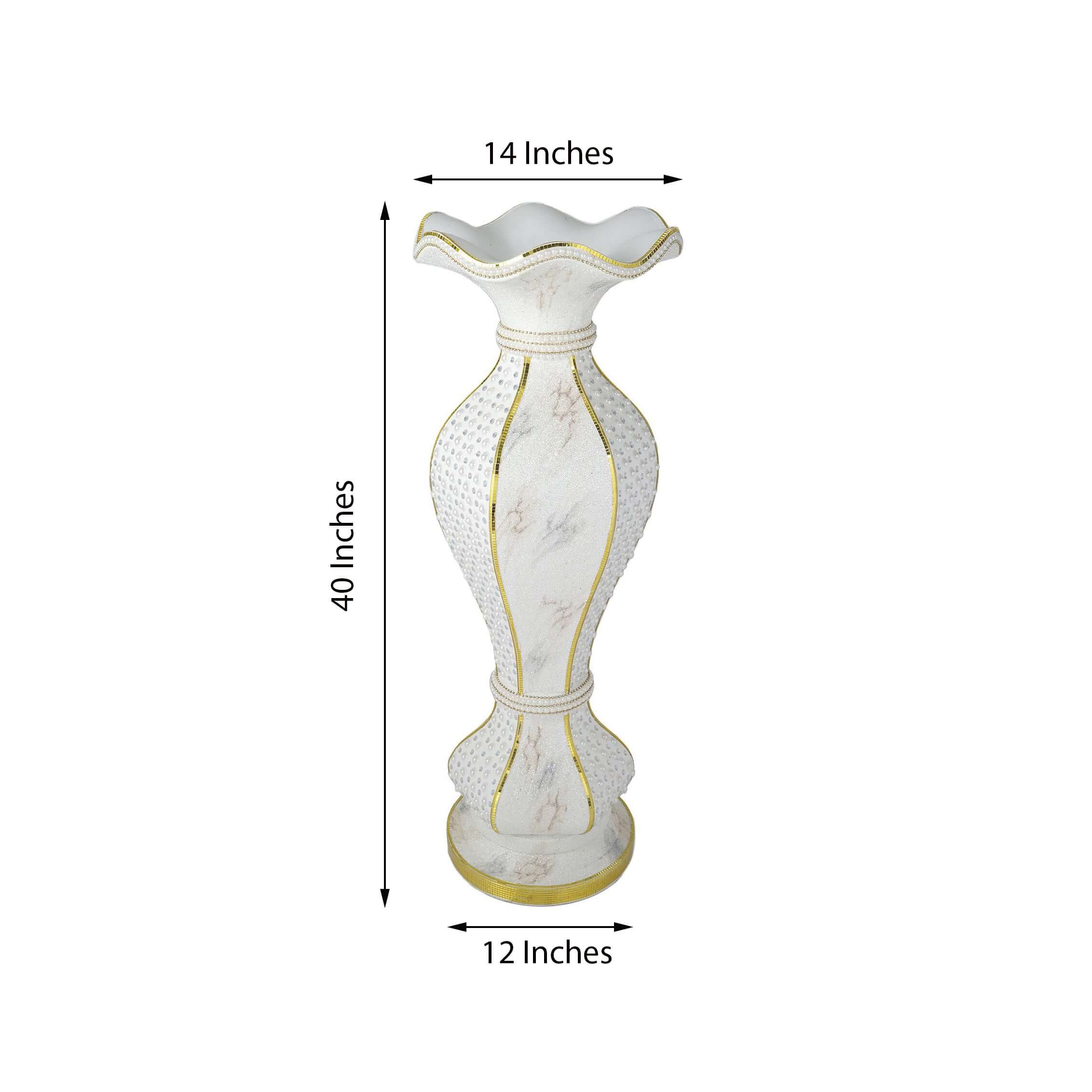 40-Inch Shimmering Gold Glitter Marble Flower Pot Vase with Pearl and Mirror Mosaic Decor
