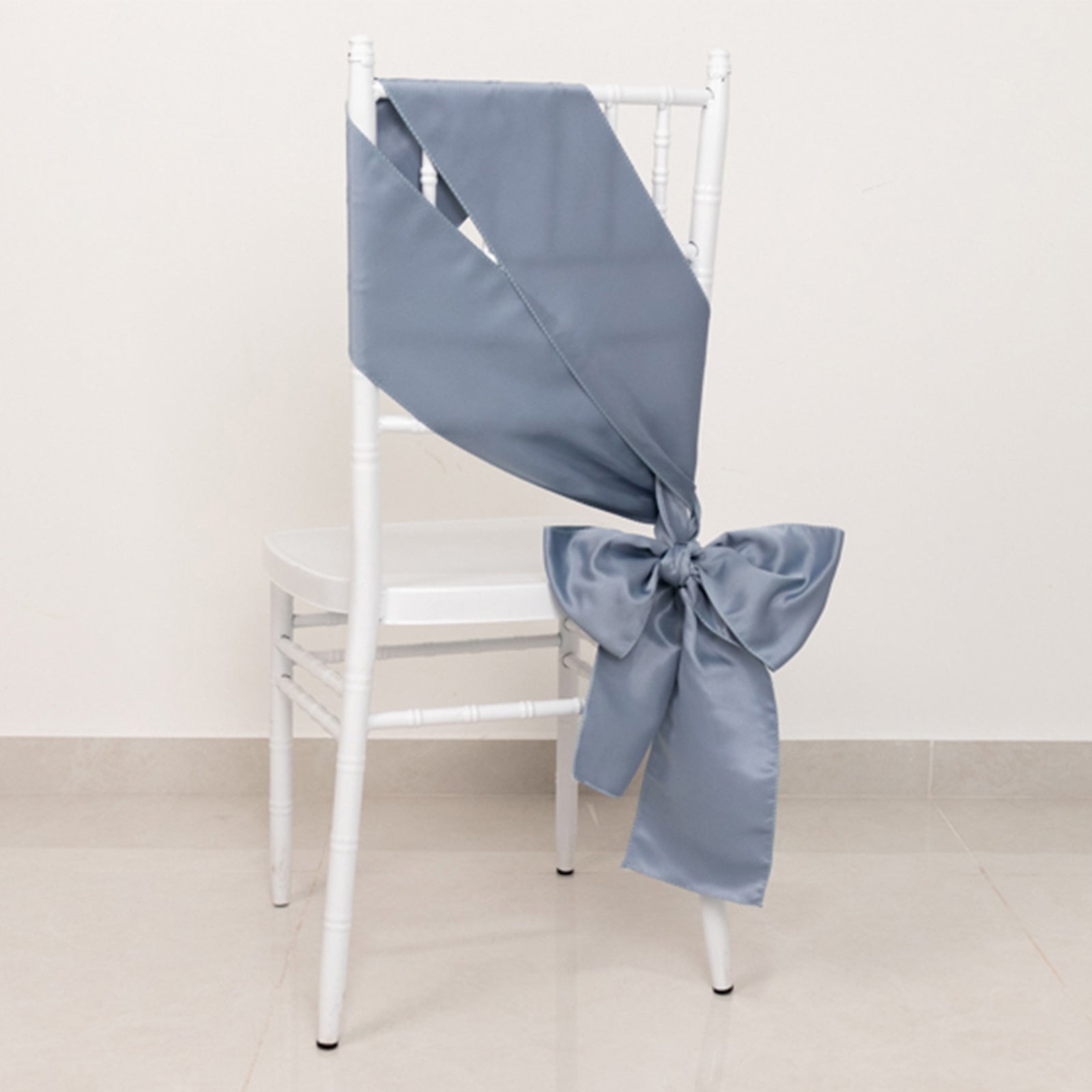 5-Piece Set of Dusty Blue Lamour Satin 6x106 Chair Sashes - Reusable Decorative Bows