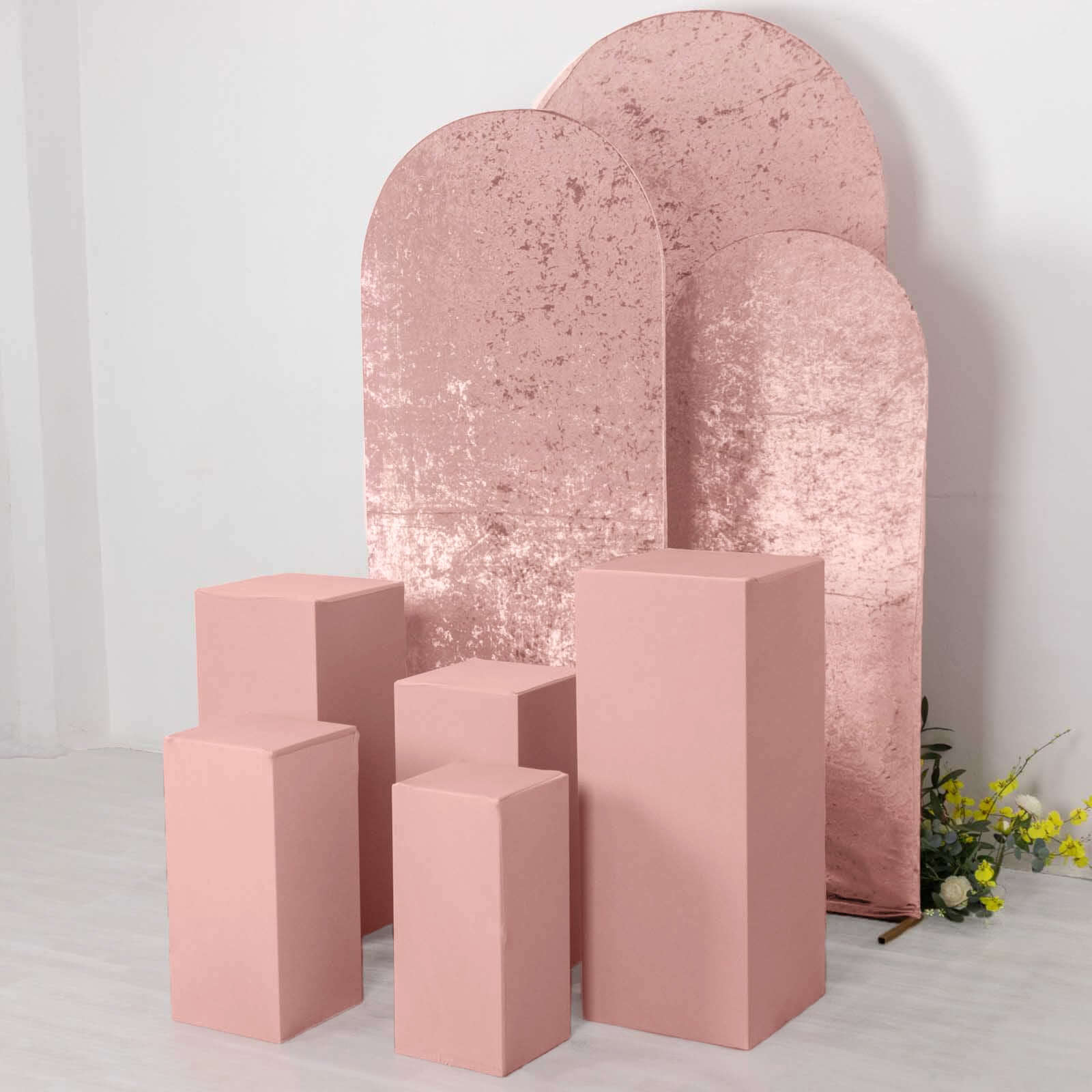 Set of 5 Stretchable Dusty Rose Spandex Rectangle Pedestal Stand Covers, 160 GSM