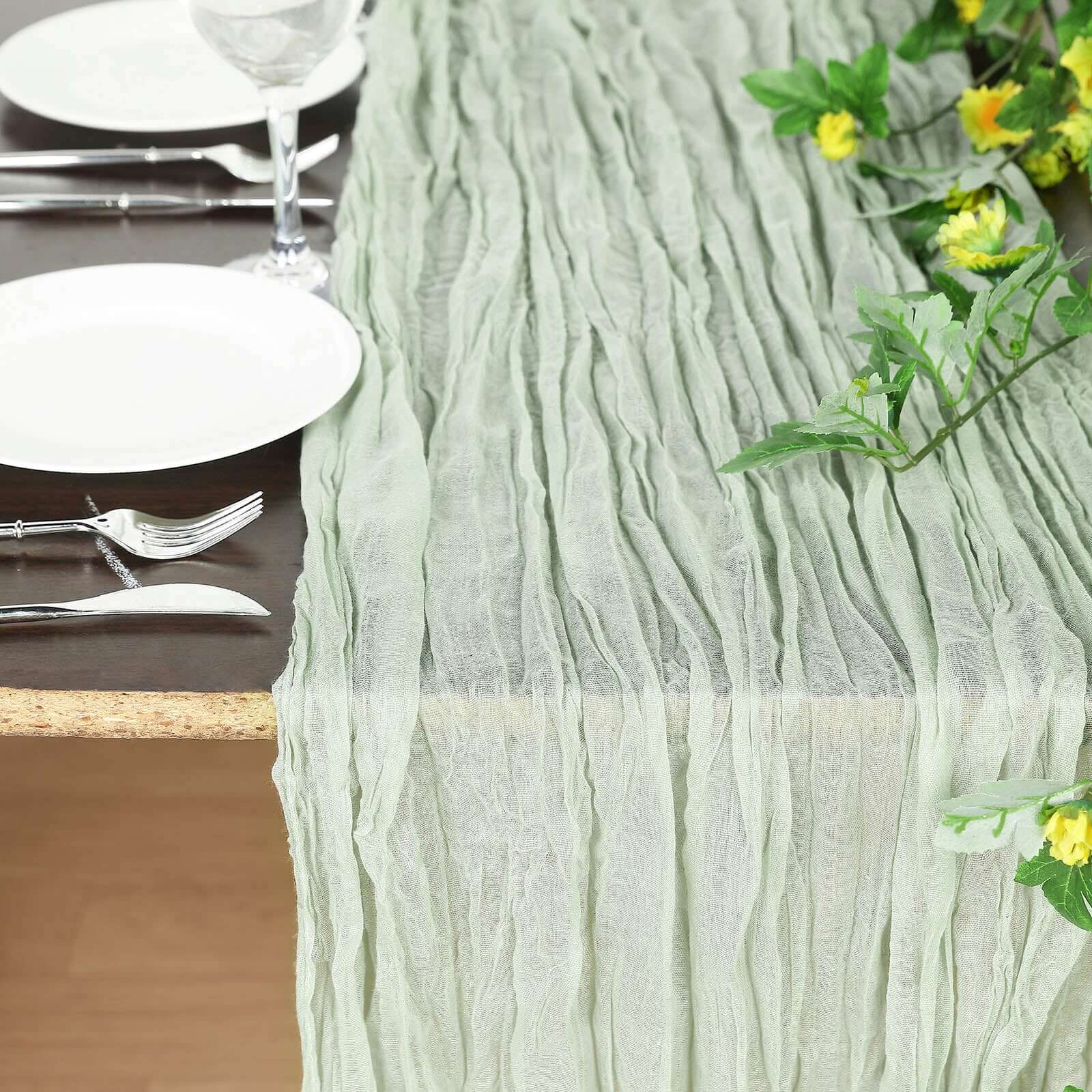 Hot Sale! Rustic Boho Style Sage Green Gauze Cheesecloth 10ft Table Runner for Weddings and Events