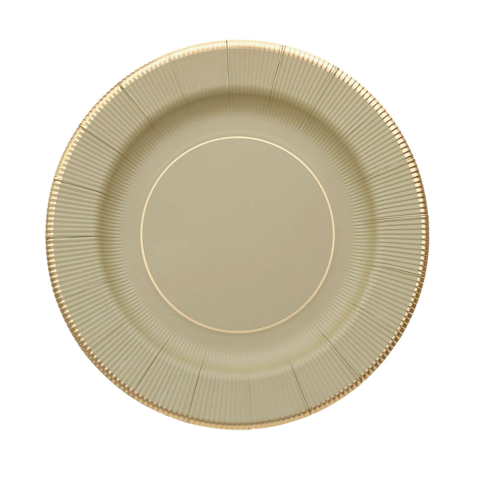 25-Pack Disposable 8-Inch Round Khaki Sunray Dessert Plates with Gold Rim - Heavy Duty 350GSM