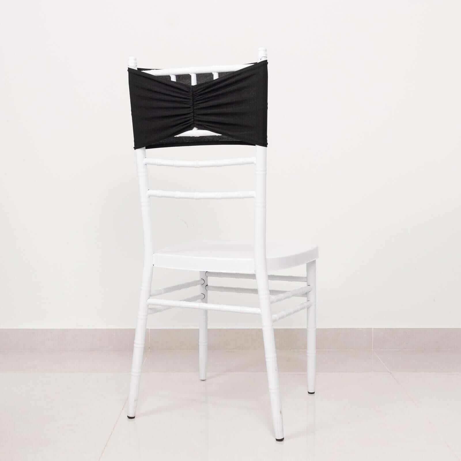 5-Pack Black Ruffled Spandex Chair Sashes - Wide, Stretchable and Easy-to-Use Decor Bands