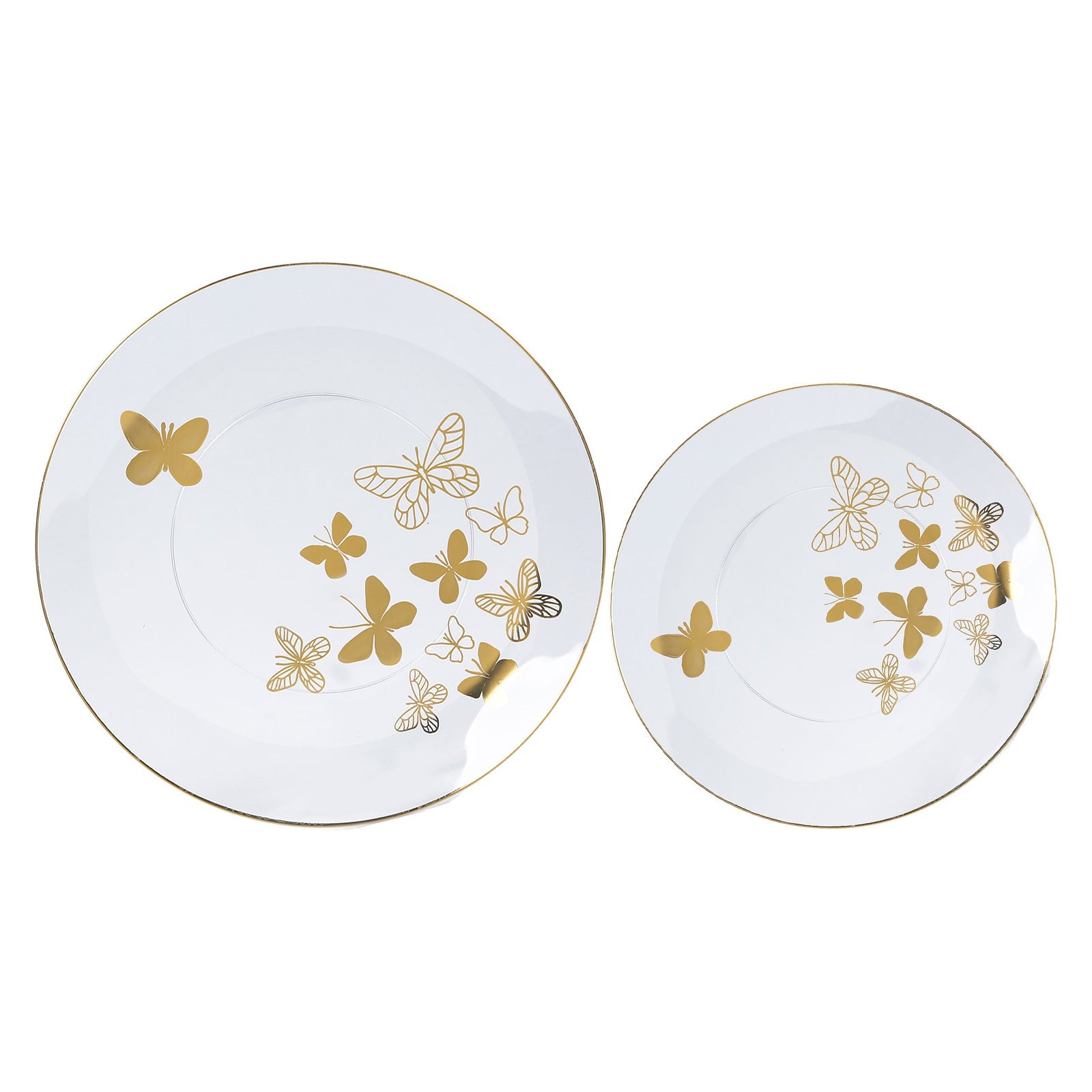 Get 20-Piece Clear Plastic Dinner & Salad Plates with Gold Butterfly Design & Rim - Stylish Disposable Ware