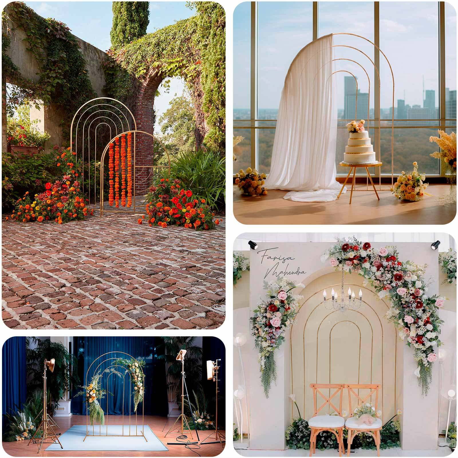 Get This Stunning 8ft Gold Rainbow Round Top Metal Wedding Arch Now!