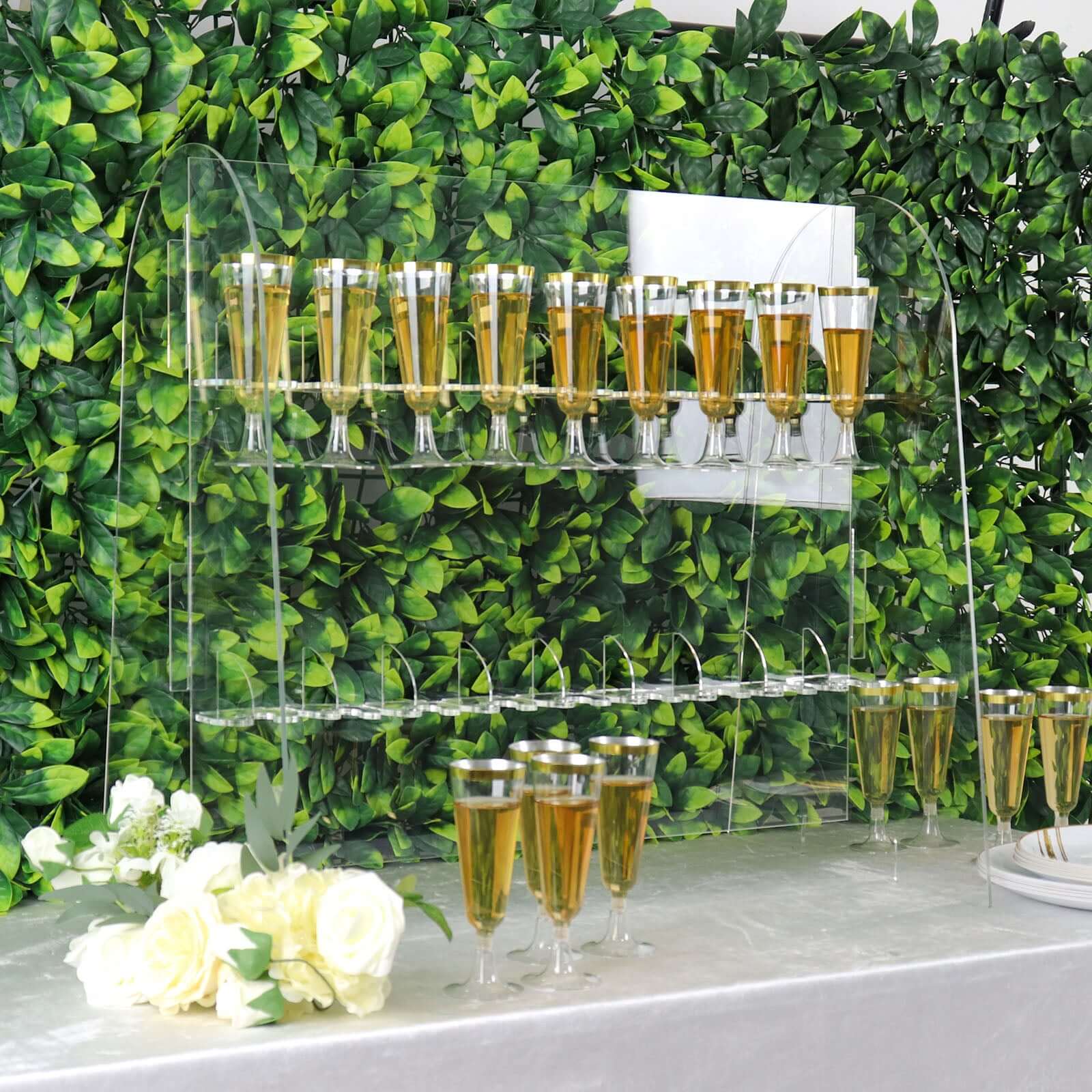 Clear 2-Tier Acrylic Champagne Glass Holder Display Stand - Ideal for Events & DIY Bars, 18 Hooks Included