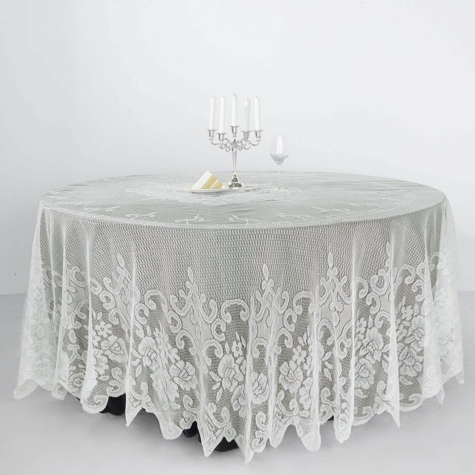 Premium Ivory 108-Inch Round Lace Tablecloth for Formal Events - Ideal Decor