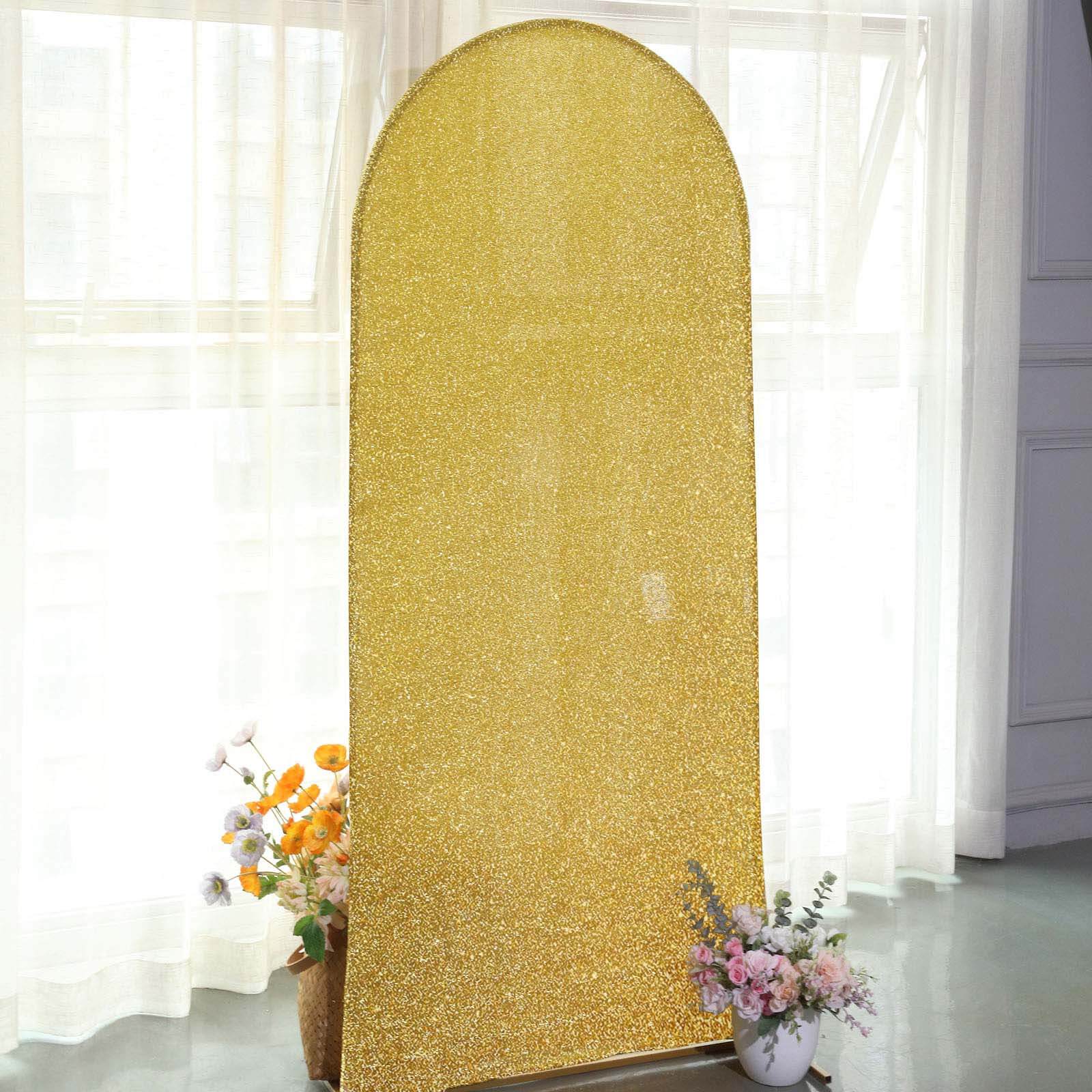 6ft Gold Shimmer Tinsel Spandex Cover for Round Top Wedding Arch - Ideal Choice!