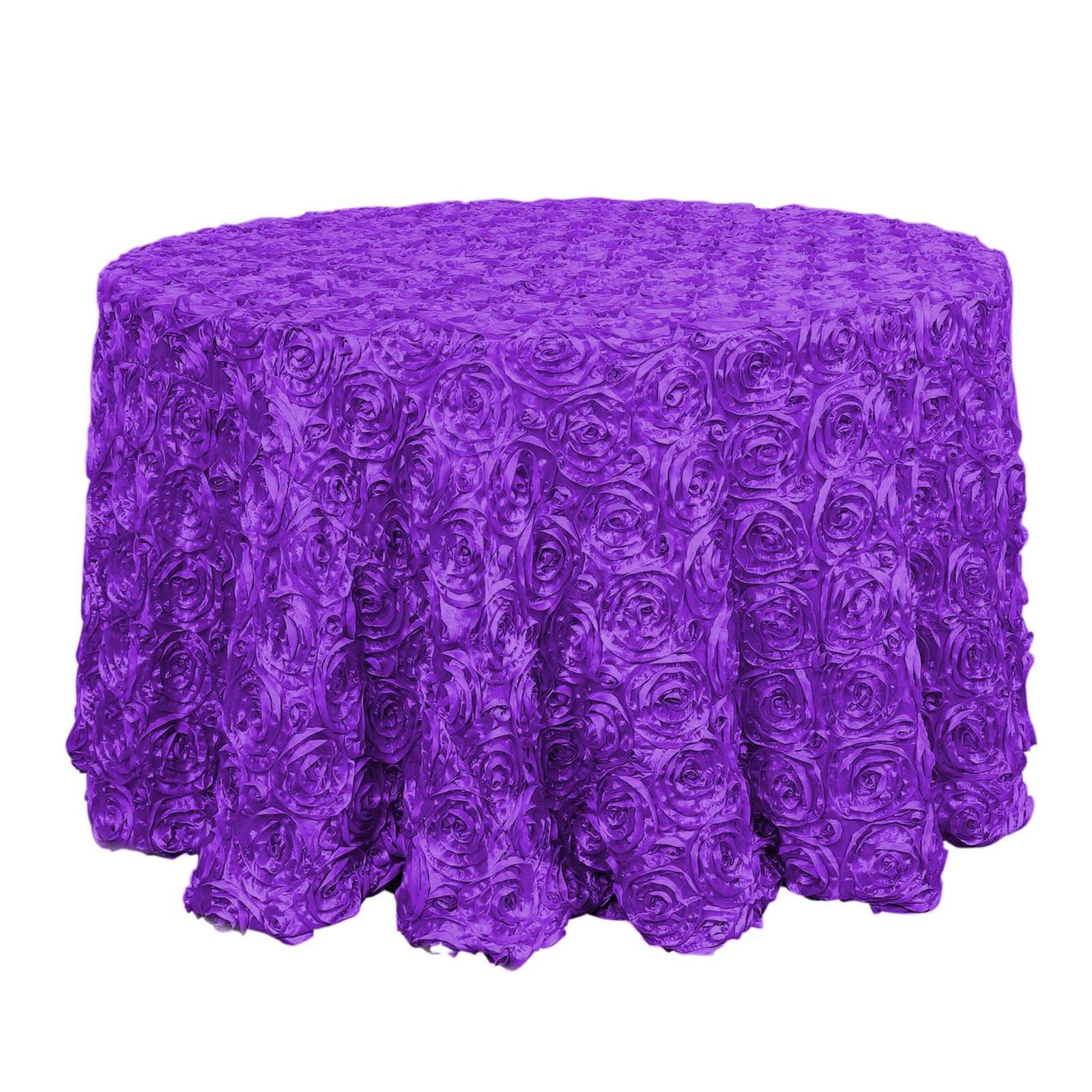 Hot Sale! Purple Satin 120-Inch Round Tablecloth with 3D Rosette and Seamless Finish