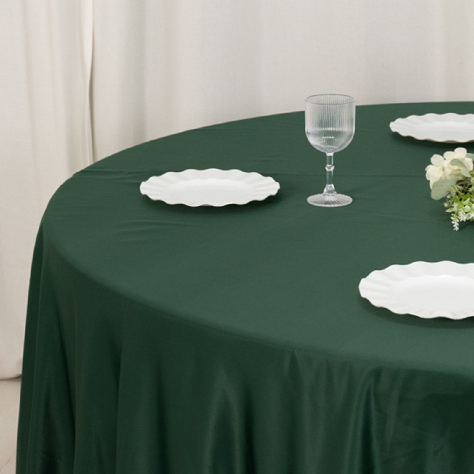 Lamour Satin Round Tablecloth in Hunter Emerald Green - Durable, Silk-Like & Ideal for Events