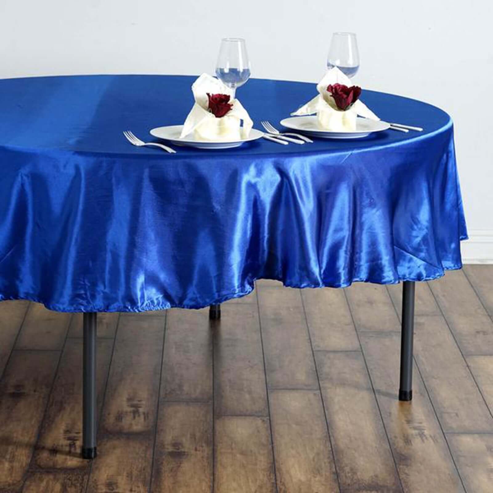 Royal Blue Satin 90 Round Tablecloth - Smooth, Lustrous & Stain-Resistant