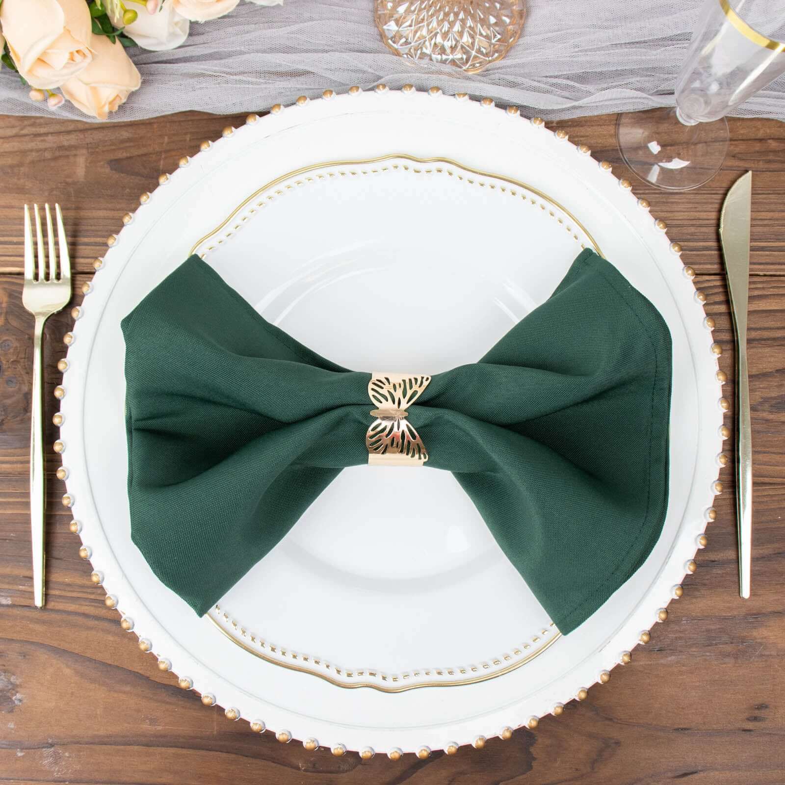 5-Pack Premium 20x20 Hunter Emerald Green Polyester Dinner Napkins - Wrinkle-Free & Durable