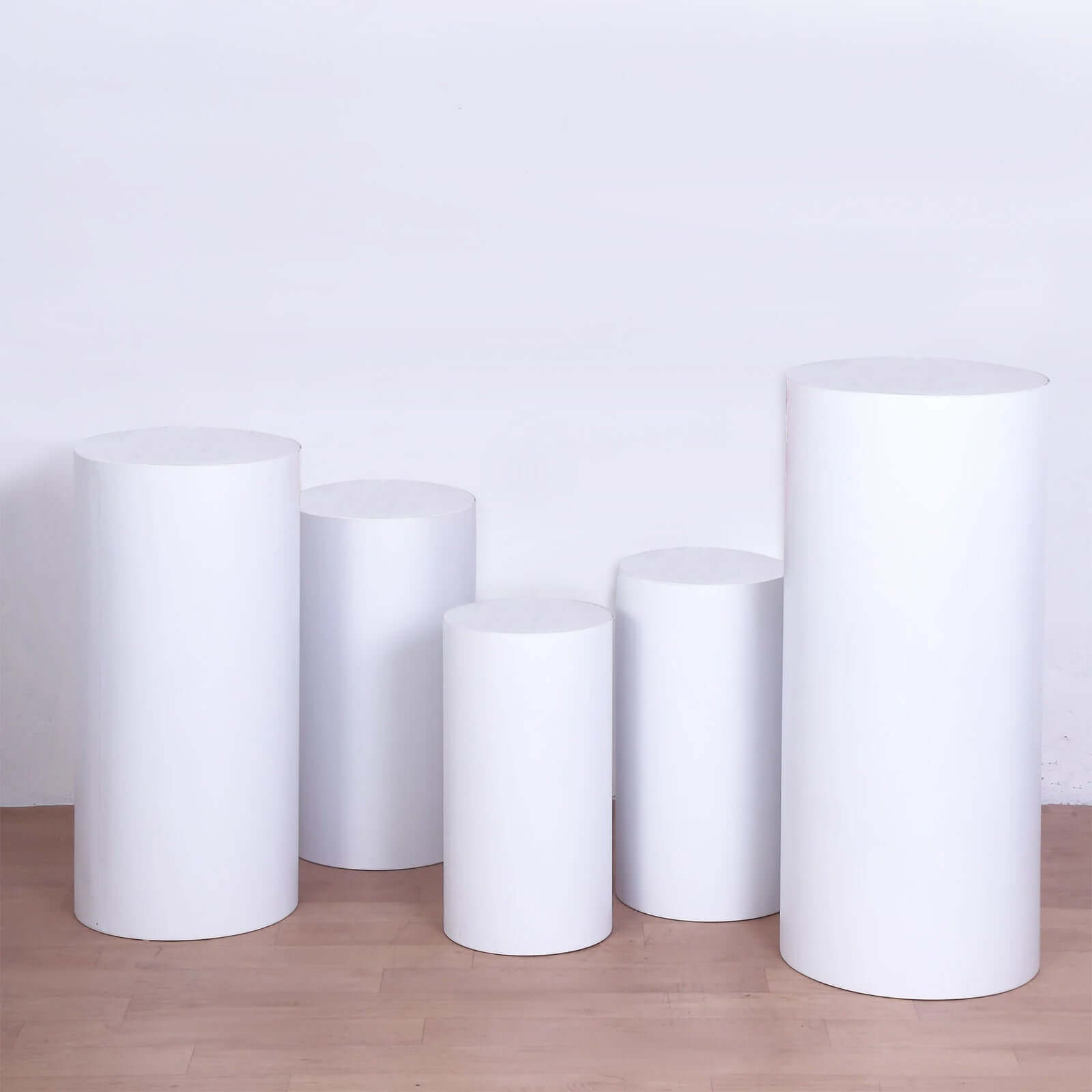 Special Offer! Set of 5 White Metal Round Cylinder Pillar Prop Stands for Wedding Aisle Display