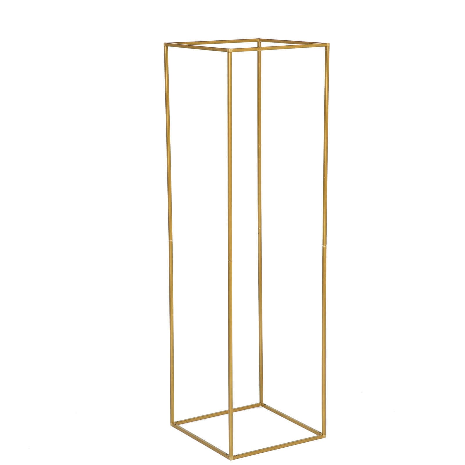 Hot Deal! 2-Pack Matte Gold Metal Rectangular Geometric Column Flower Stands for Upscale Floral Arrangements