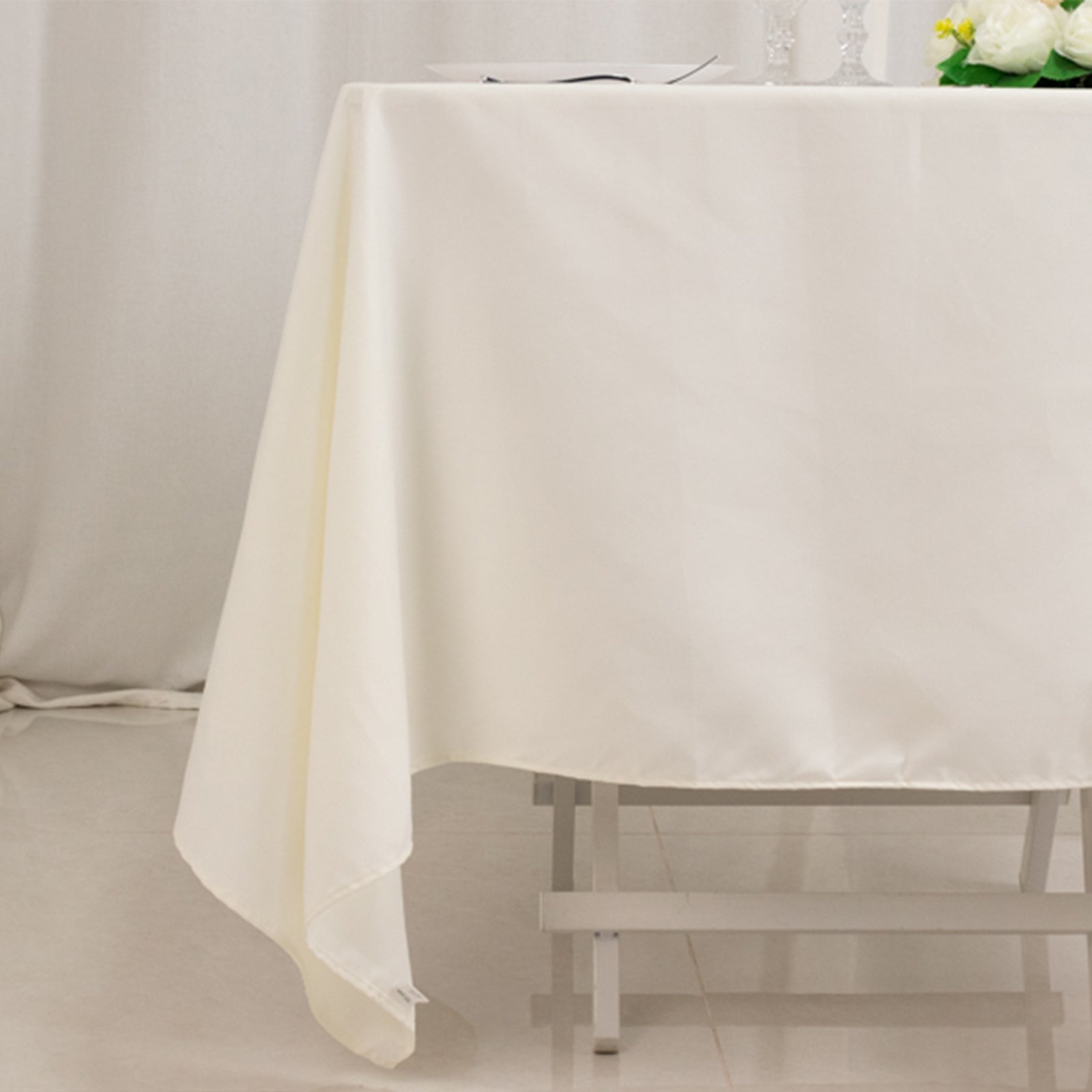 Wrinkle-Resistant Ivory 70x70 Square Cotton Blend Tablecloth
