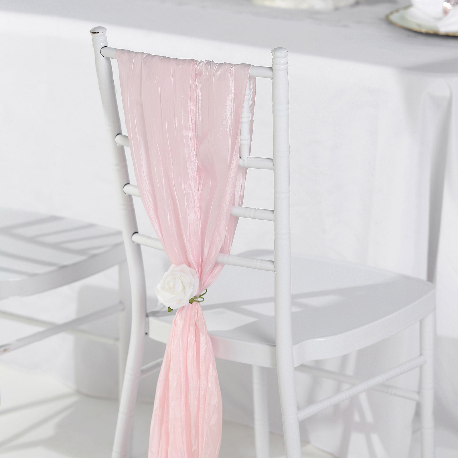 5-Piece Blush Accordion Crinkle Taffeta Chair Sashes, 6x106 - Ideal for Weddings & Gatherings
