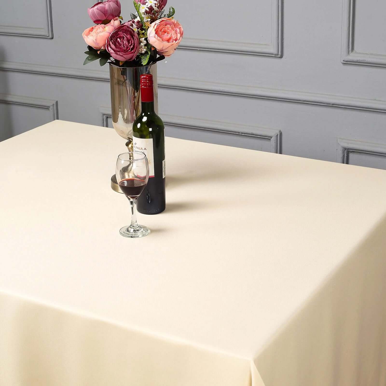 Beige 90x90 Polyester Square Tablecloth - Durable & Wrinkle-Resistant