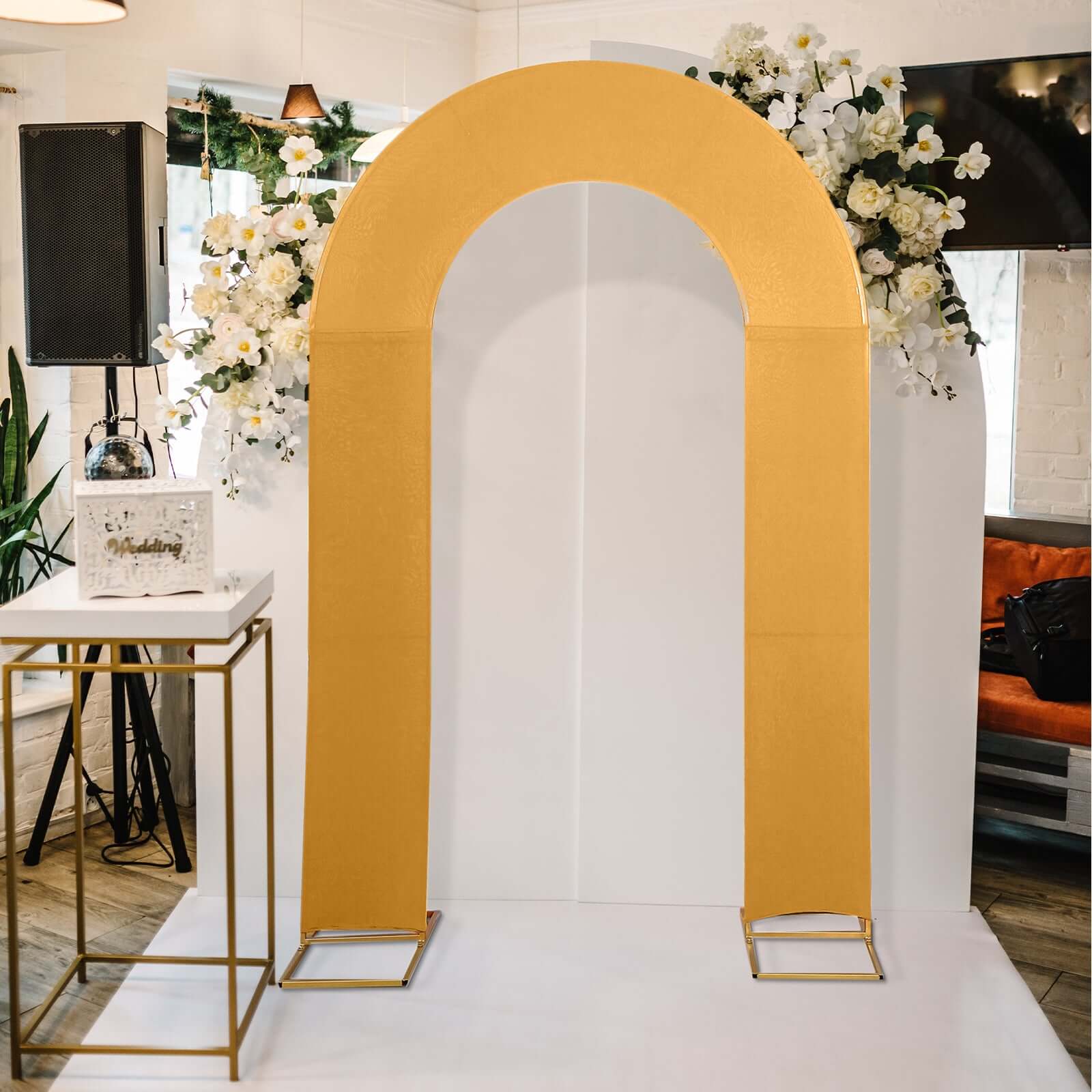 Hot Sale! 8ft Gold Spandex U-Shaped Double-Sided Fitted Wedding Arch Cover