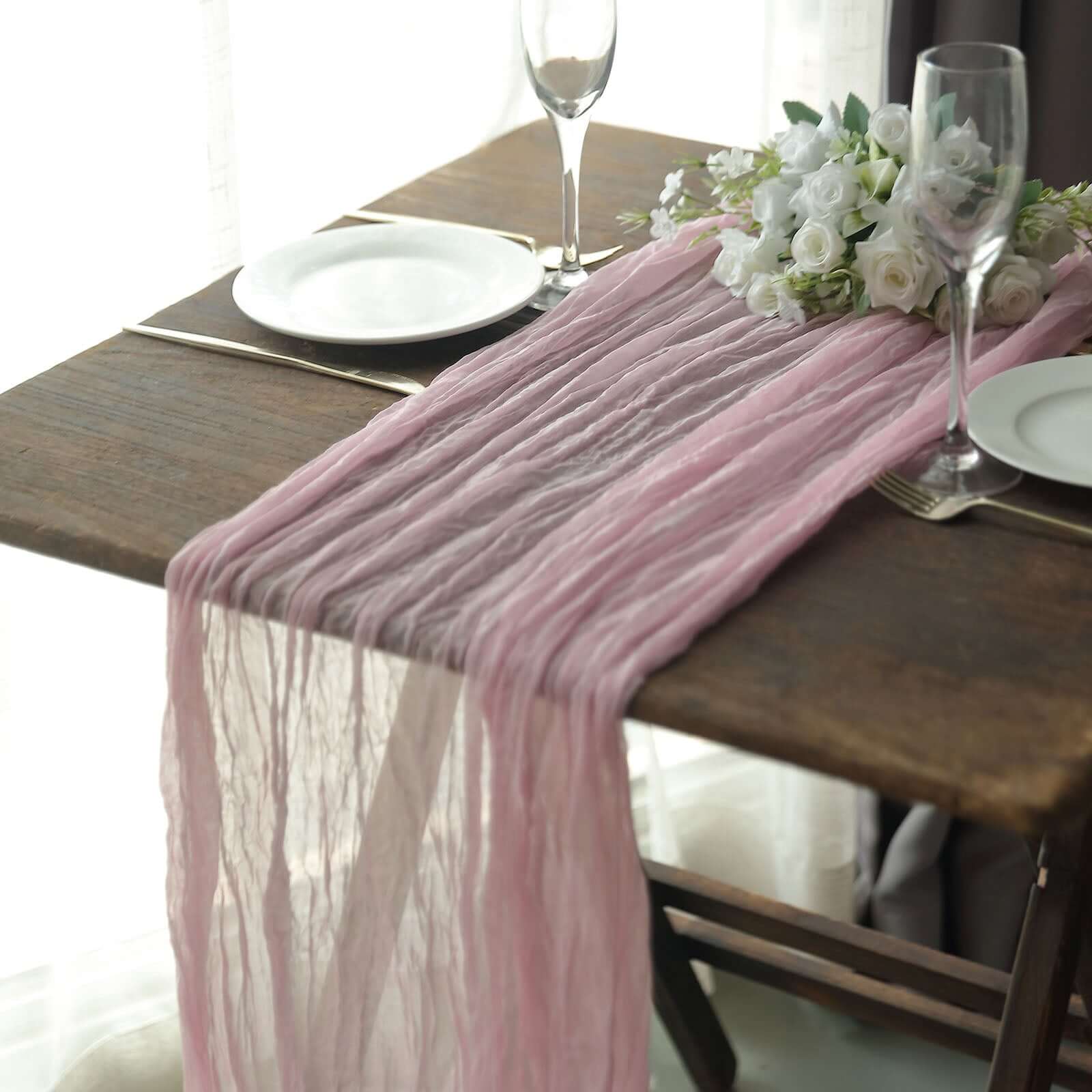 Hot Sale! 10ft Pink Gauze Cheesecloth Table Runner for Rustic Boho Decor