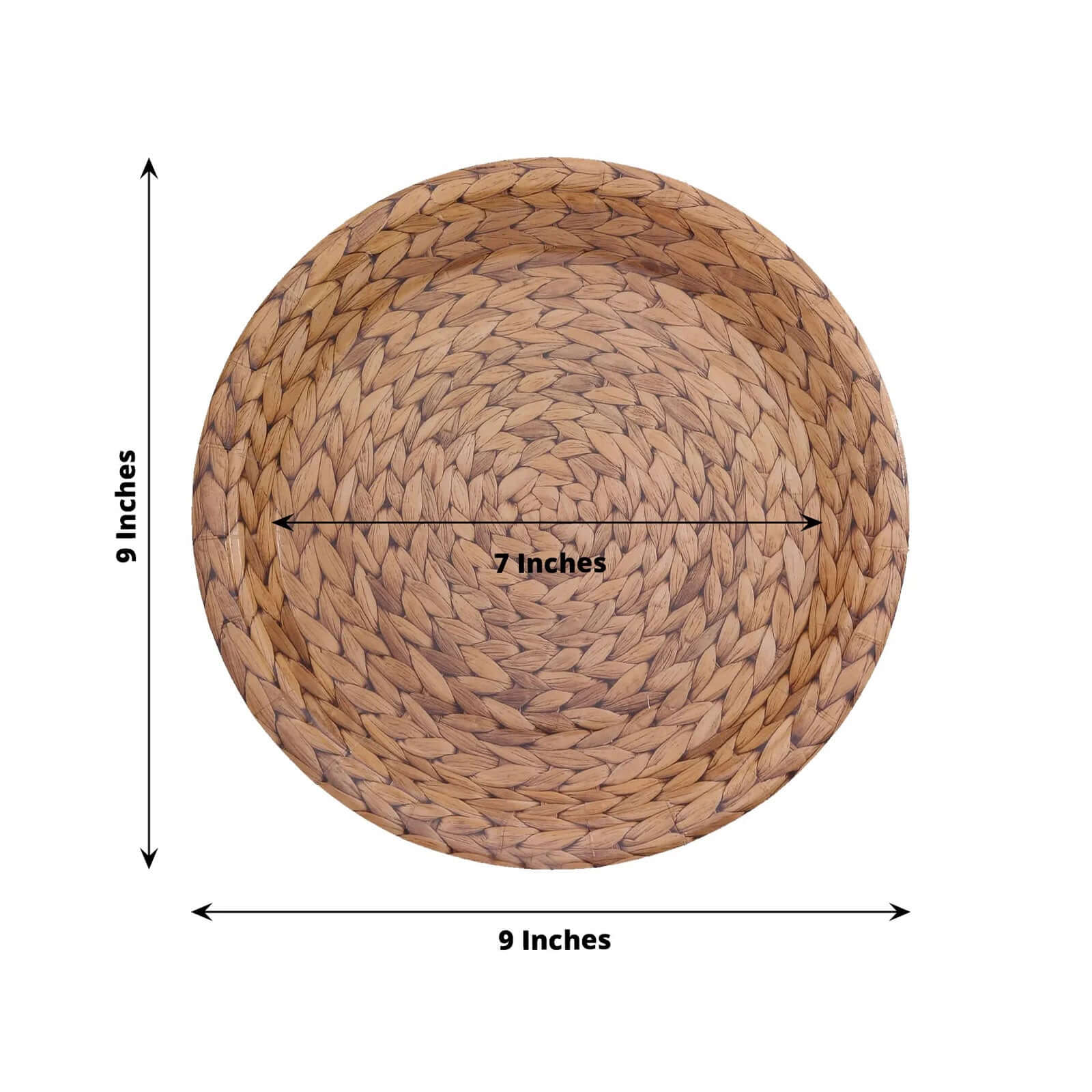 25-Pack Disposable 9-Inch Round Natural Paper Dinner Plates with Woven Rattan Print - Ideal for Rustic Farmhouse Parties
