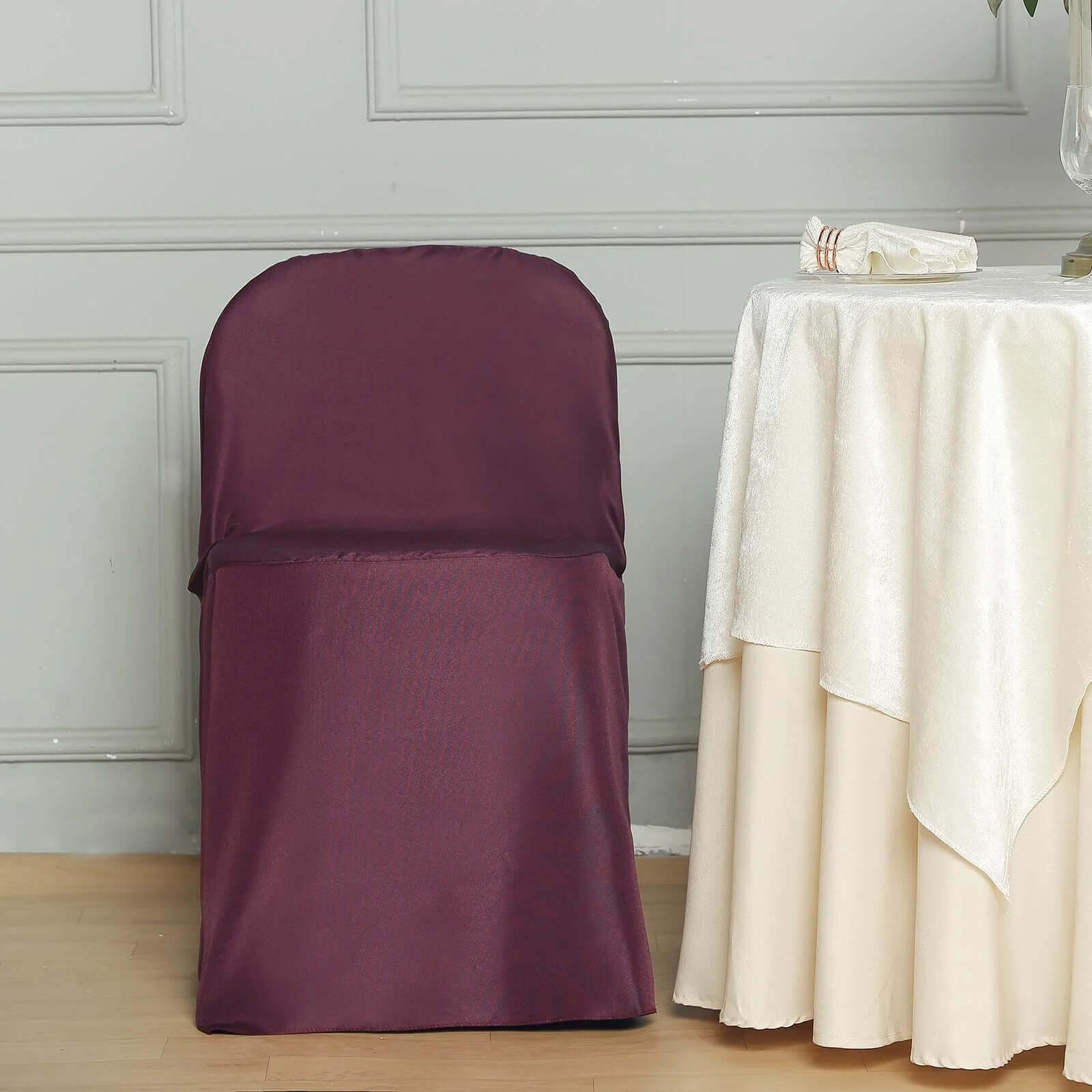 10-Piece Wrinkle-Free, Stain-Resistant Burgundy Polyester Slip-On Chair Covers for Folding Chairs