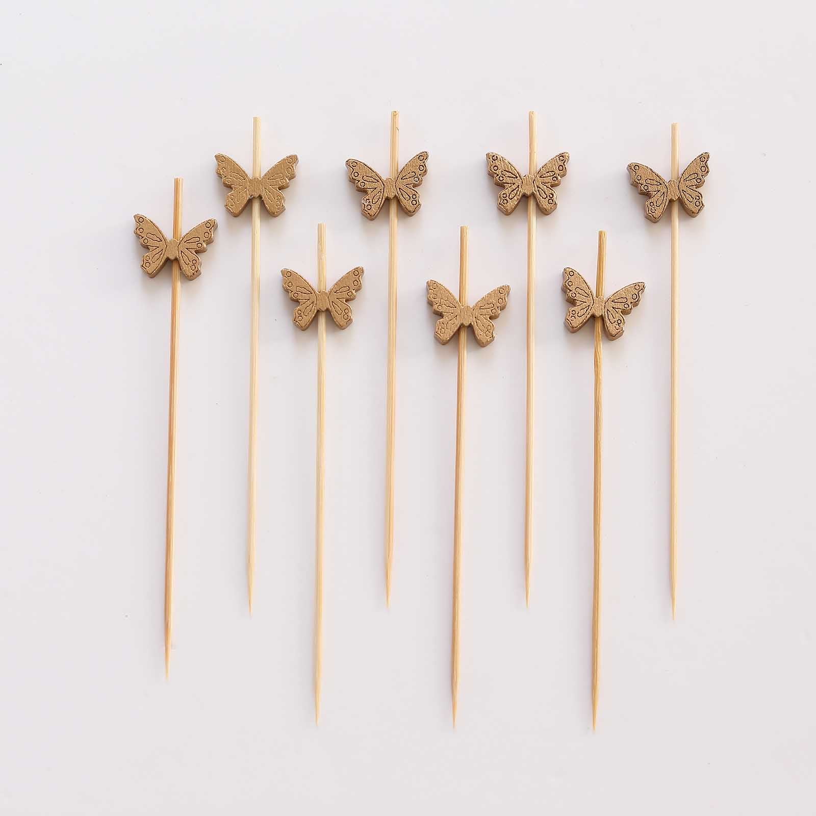 Eco-Friendly 100-Pack Bamboo Butterfly Cocktail Sticks - Perfect for Parties