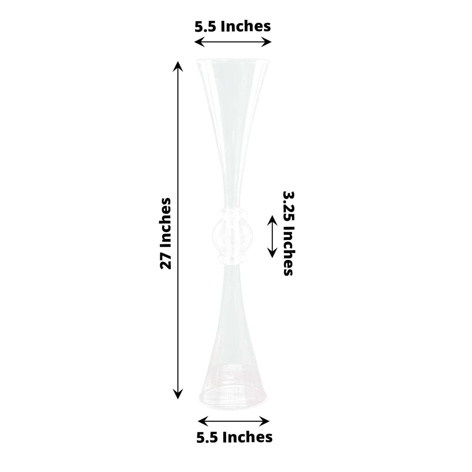 2-Pack Clear Reversible Plastic Trumpet Flower Vases with Crystal Embellishments - Ideal for Events!