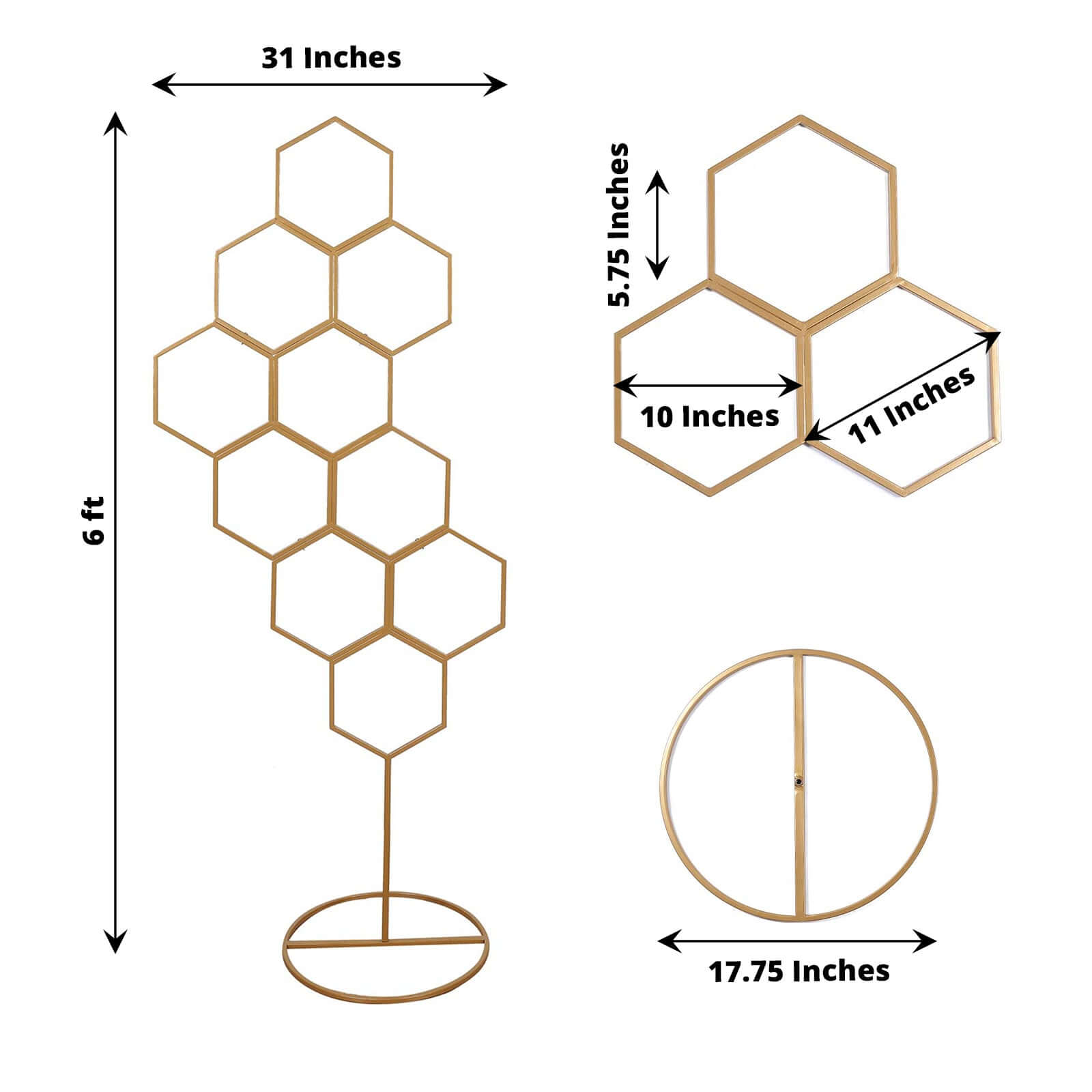 6ft Gold Metal Honeycomb Floor Standing Wedding & Party Flower Frame Backdrop Stand