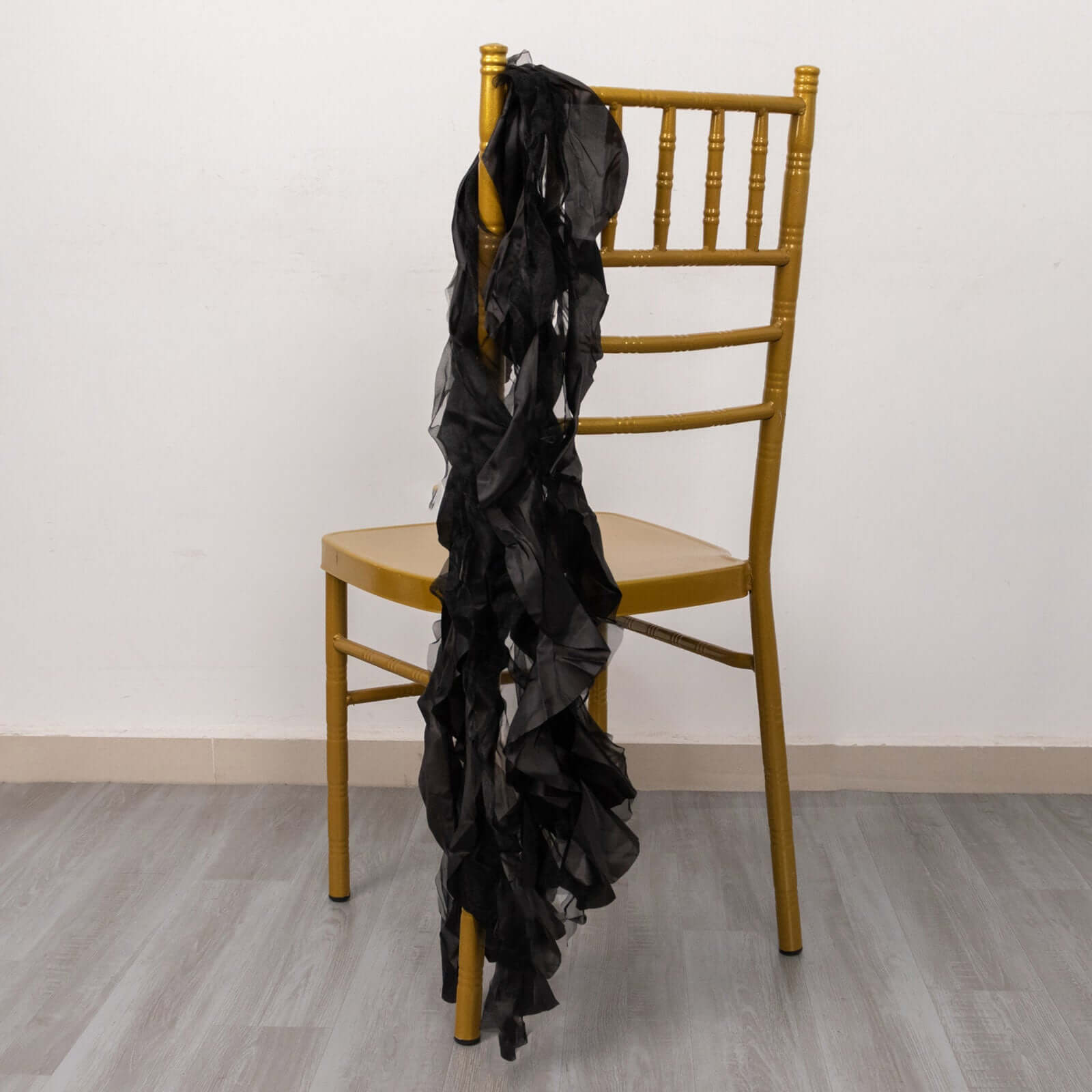 Special Offer! 5-Pack Black Chiffon Satin Curly Willow Chair Sashes for Wedding Decor