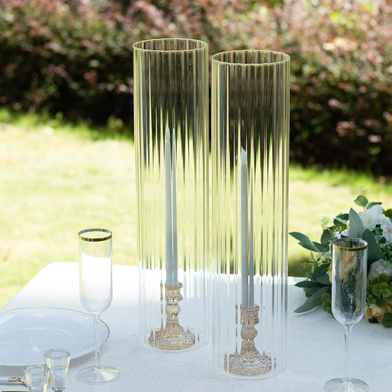 Hot Deal! 2-Pack 20" Clear Ribbed Glass Hurricane Shades for Stylish Candle Holders