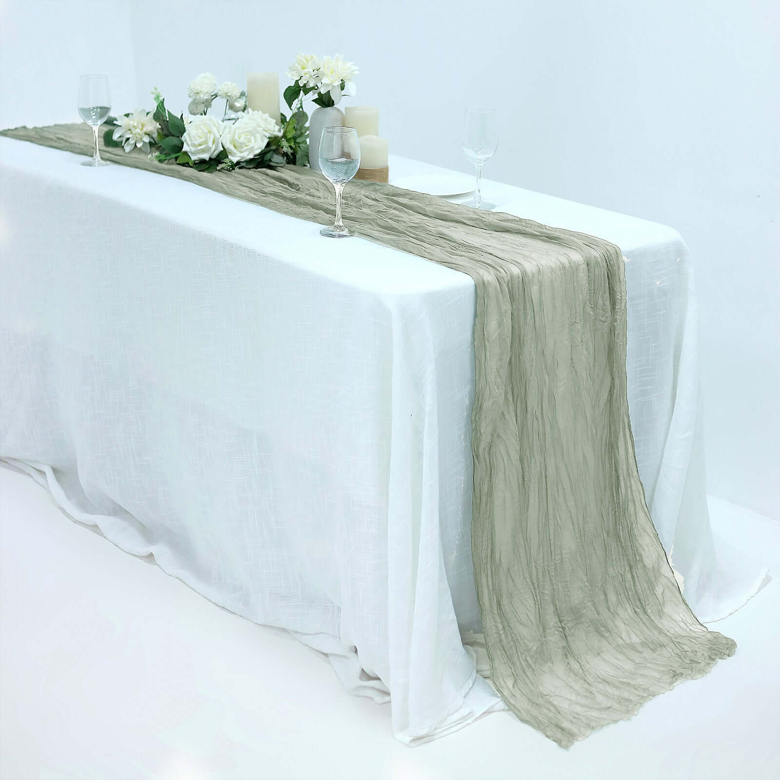 Hot Sale! 10ft Dusty Sage Green Gauze Cheesecloth Table Runner for Rustic Boho Decor
