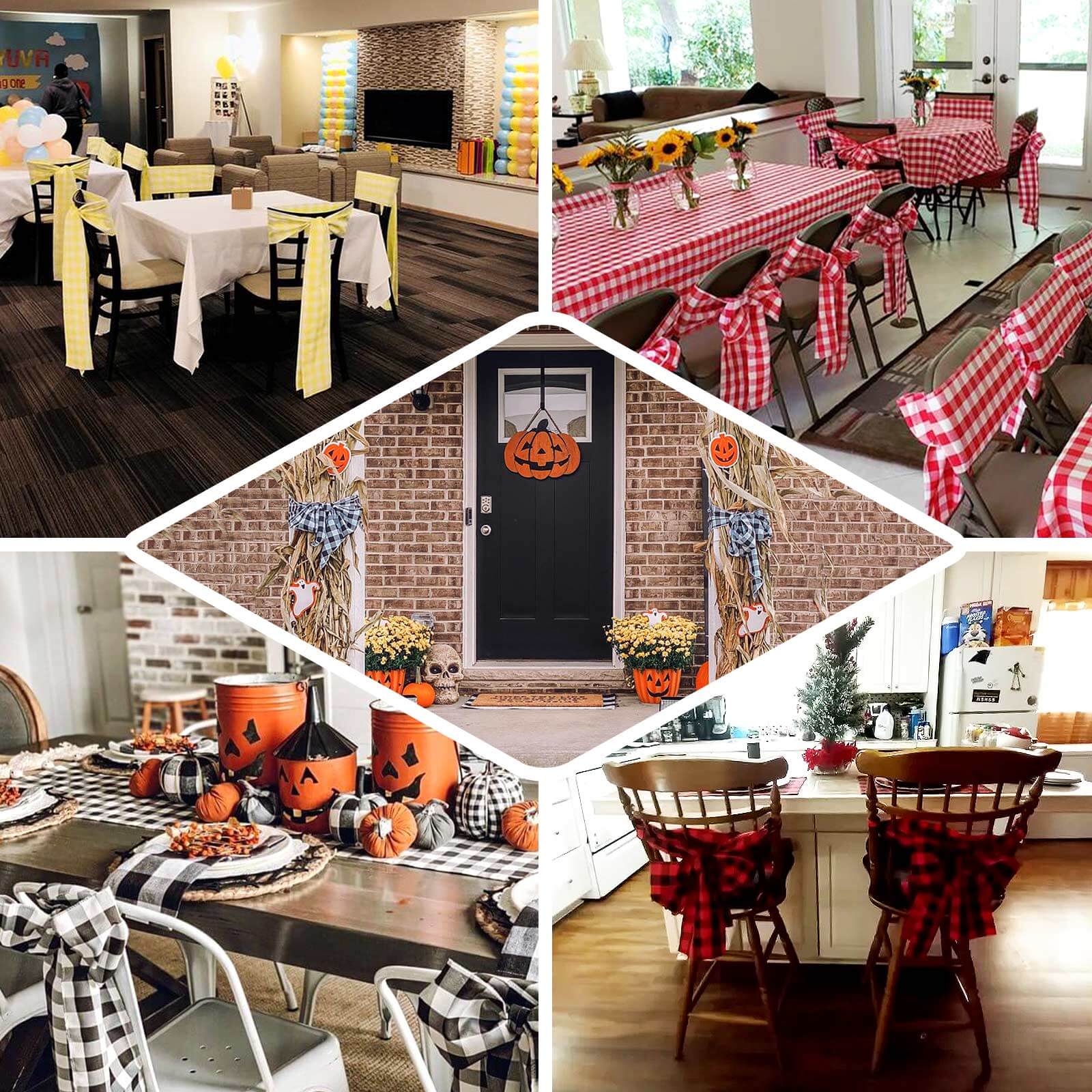 Hot Deal! 5-Pack Durable & Reusable Polyester Chair Sashes in Red/White Buffalo Plaid, 6x108
