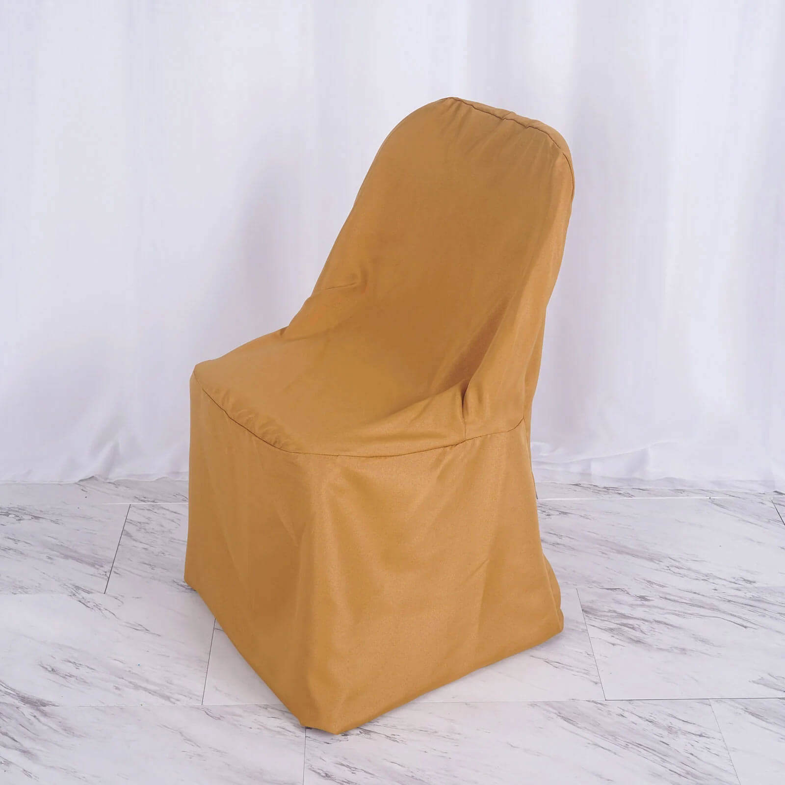 10-Piece Set of Gold Polyester Slip-On Chair Covers for Folding Chairs - Wrinkle-Free & Stain-Resistant