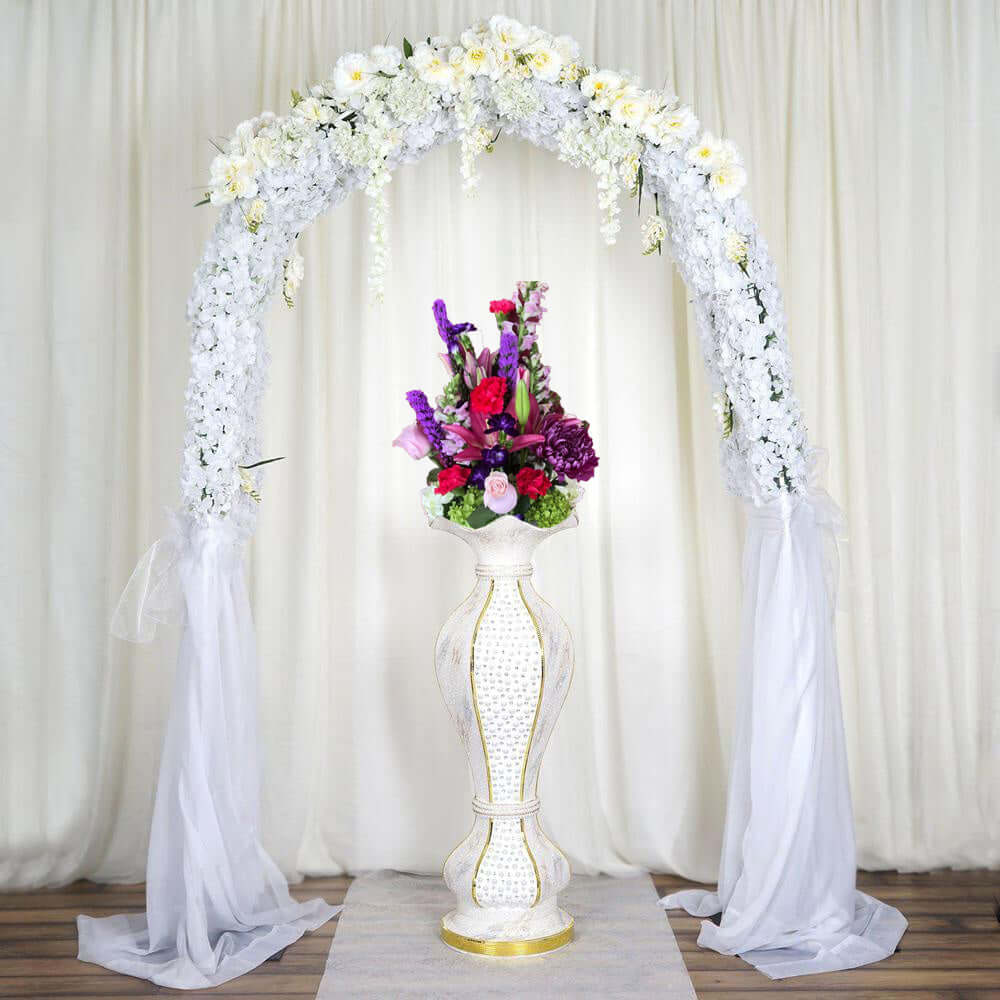 40-Inch Shimmering Gold Glitter Marble Flower Pot Vase with Pearl and Mirror Mosaic Decor