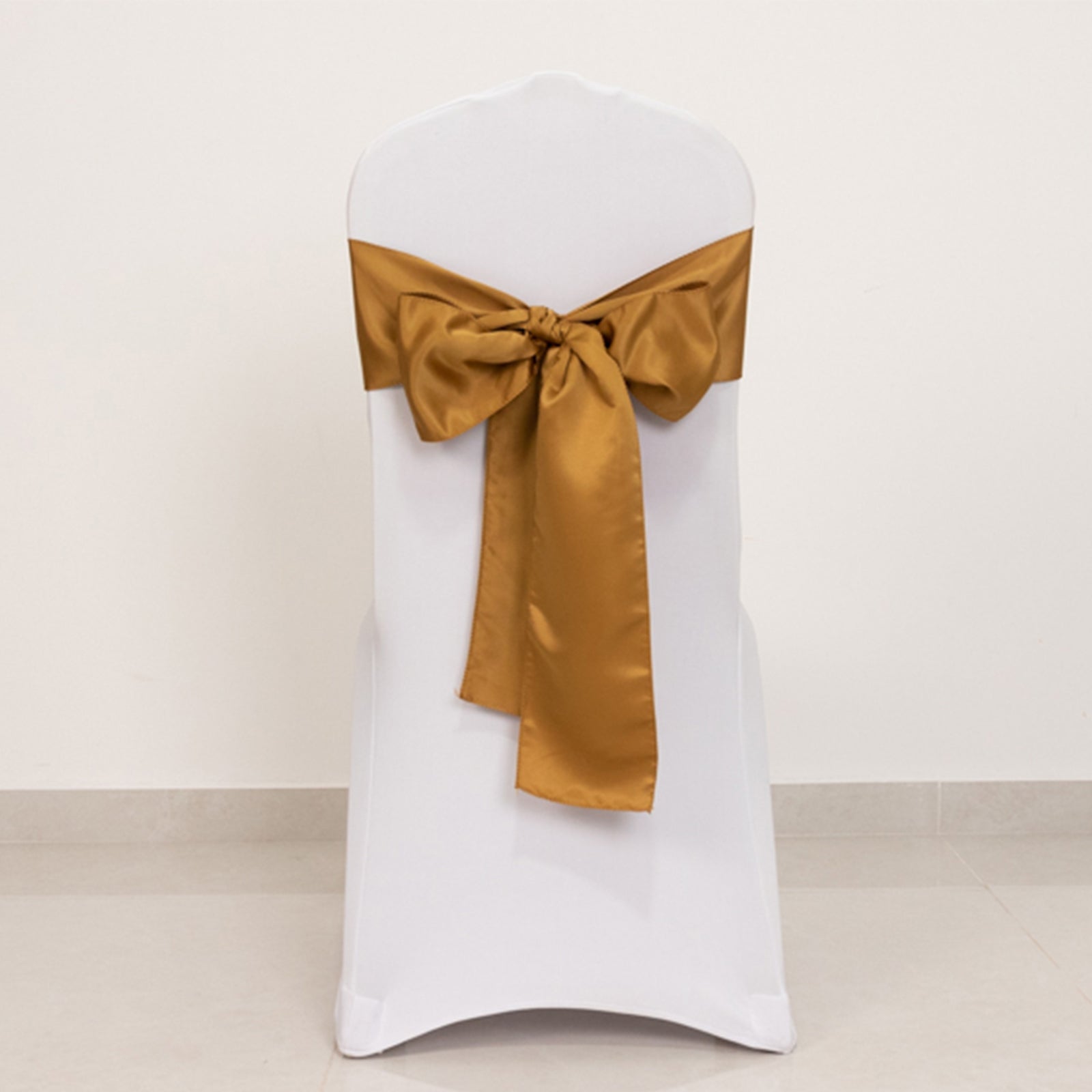 5-Pack Gold Lamour Satin Chair Sashes (6x106) - Perfect Reusable Decor for Weddings & Gatherings